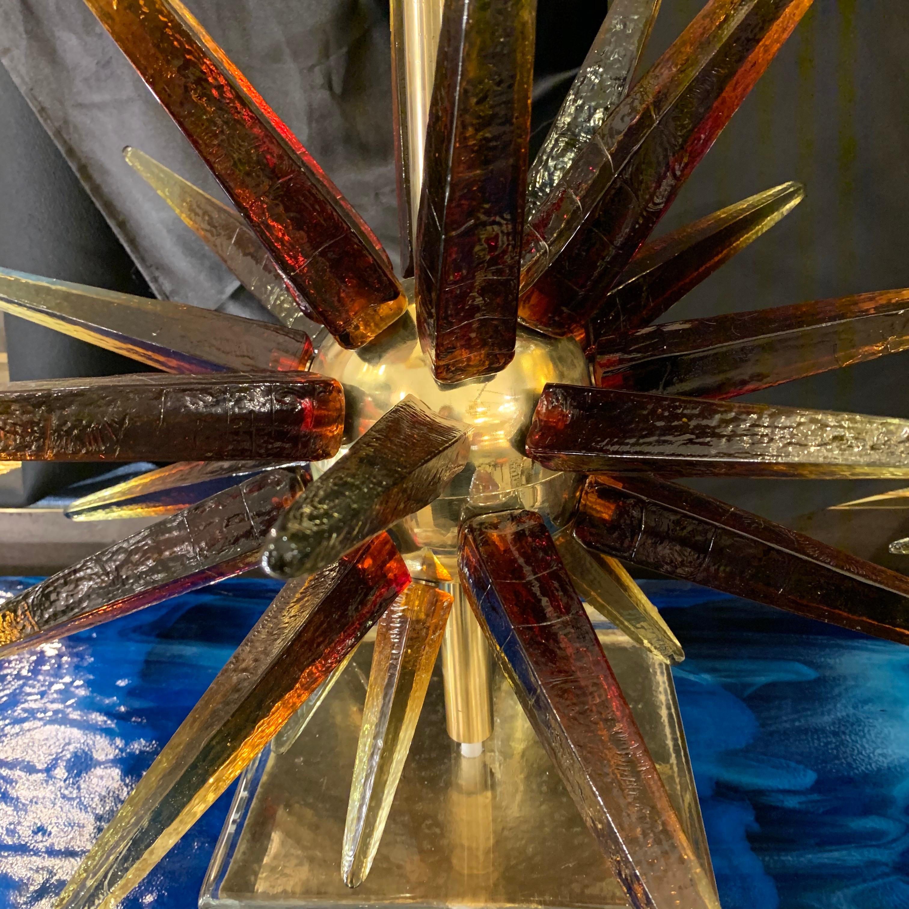 Murano Glass Sputnik Table Lamp with Square Brass Lampshades, 1970s 3
