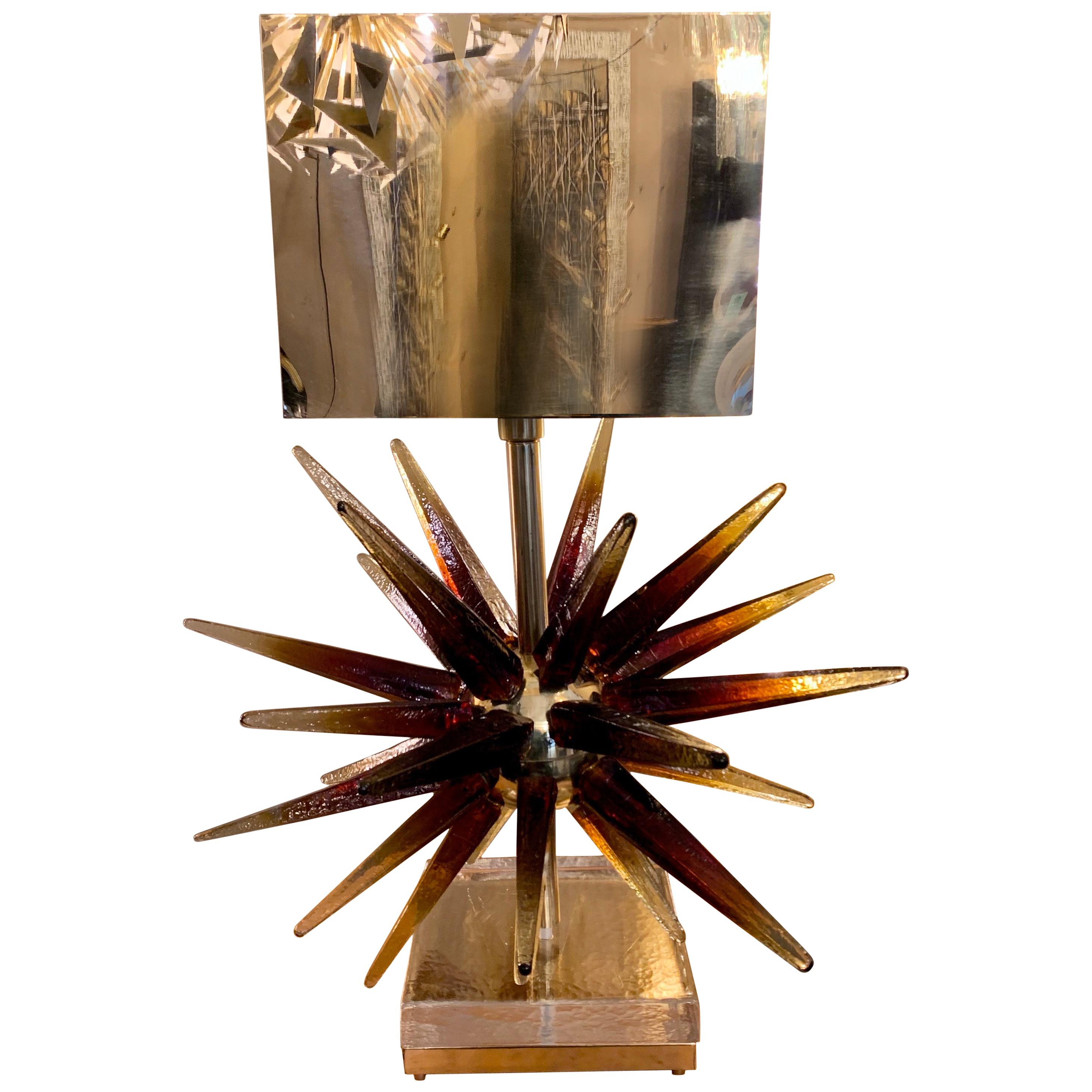 Murano Glass Sputnik Table Lamp with Square Brass Lampshades, 1970s