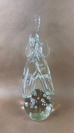 Murano Glass Standing Elephant Pair Lucky Trunk