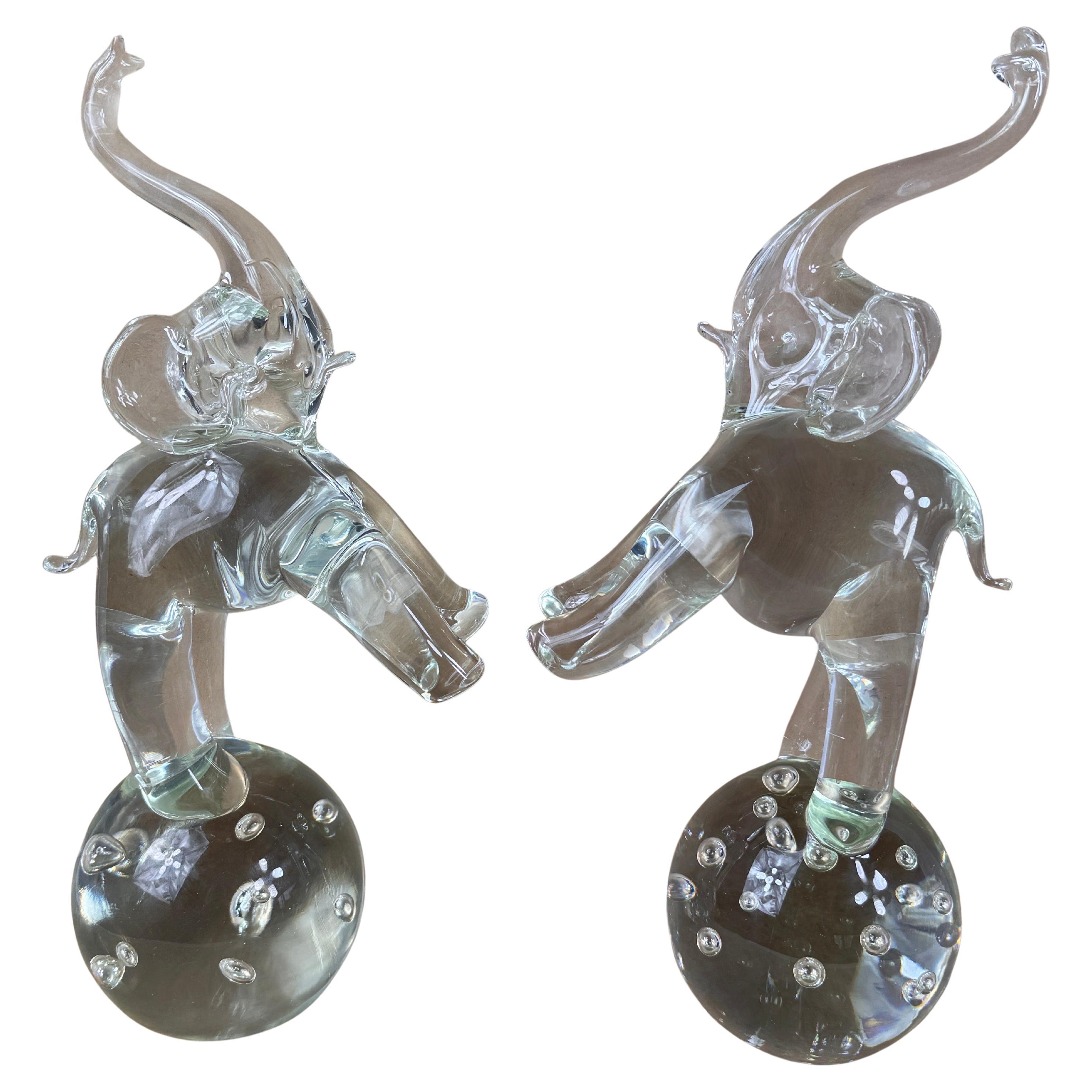 Murano Glass Standing Elephant Pair Lucky Trunk