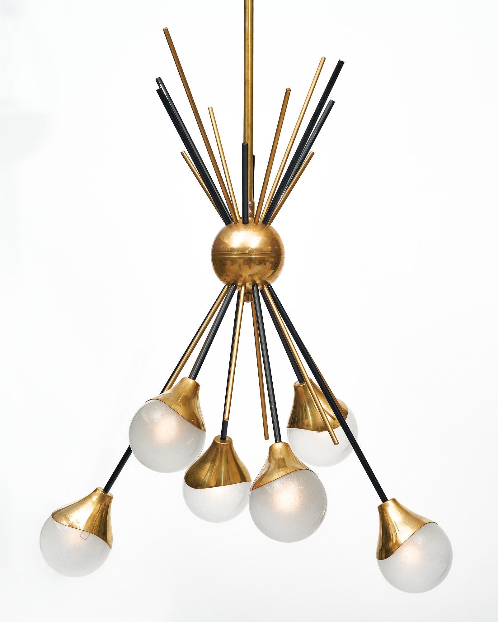 Brass Murano Glass Stilnovo Style Chandelier For Sale