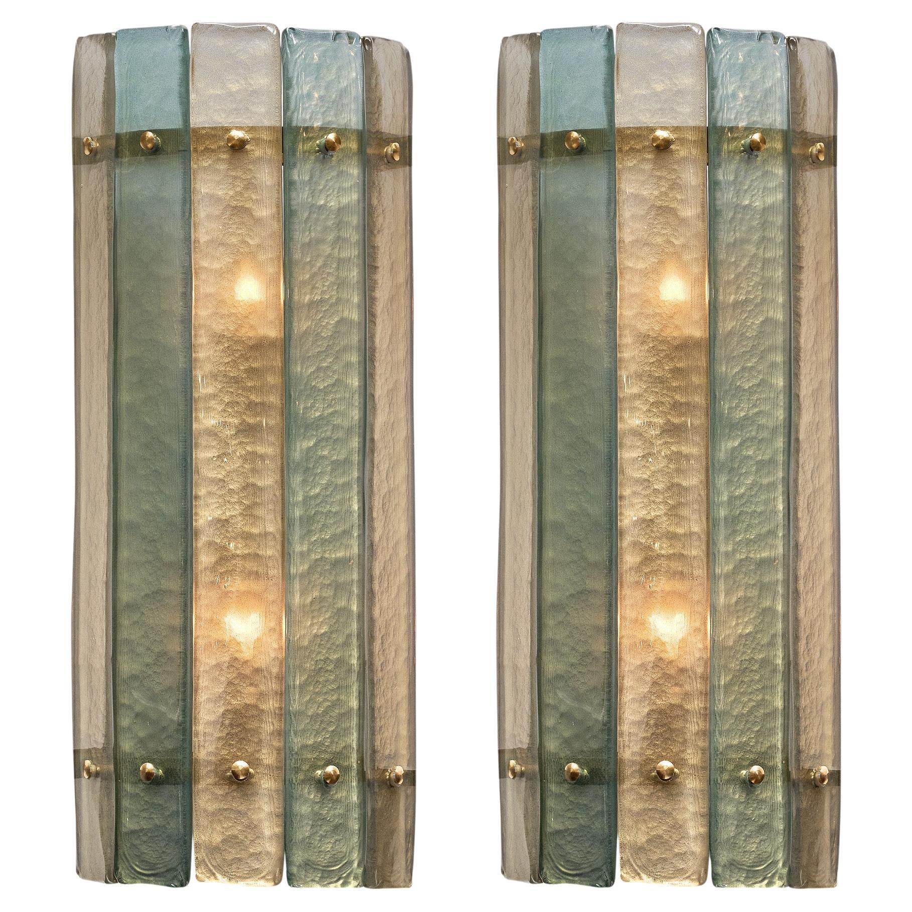 Murano Glass Striped “Acidato” Blue Sconces