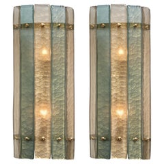 Murano Glass Striped “Acidato” Blue Sconces