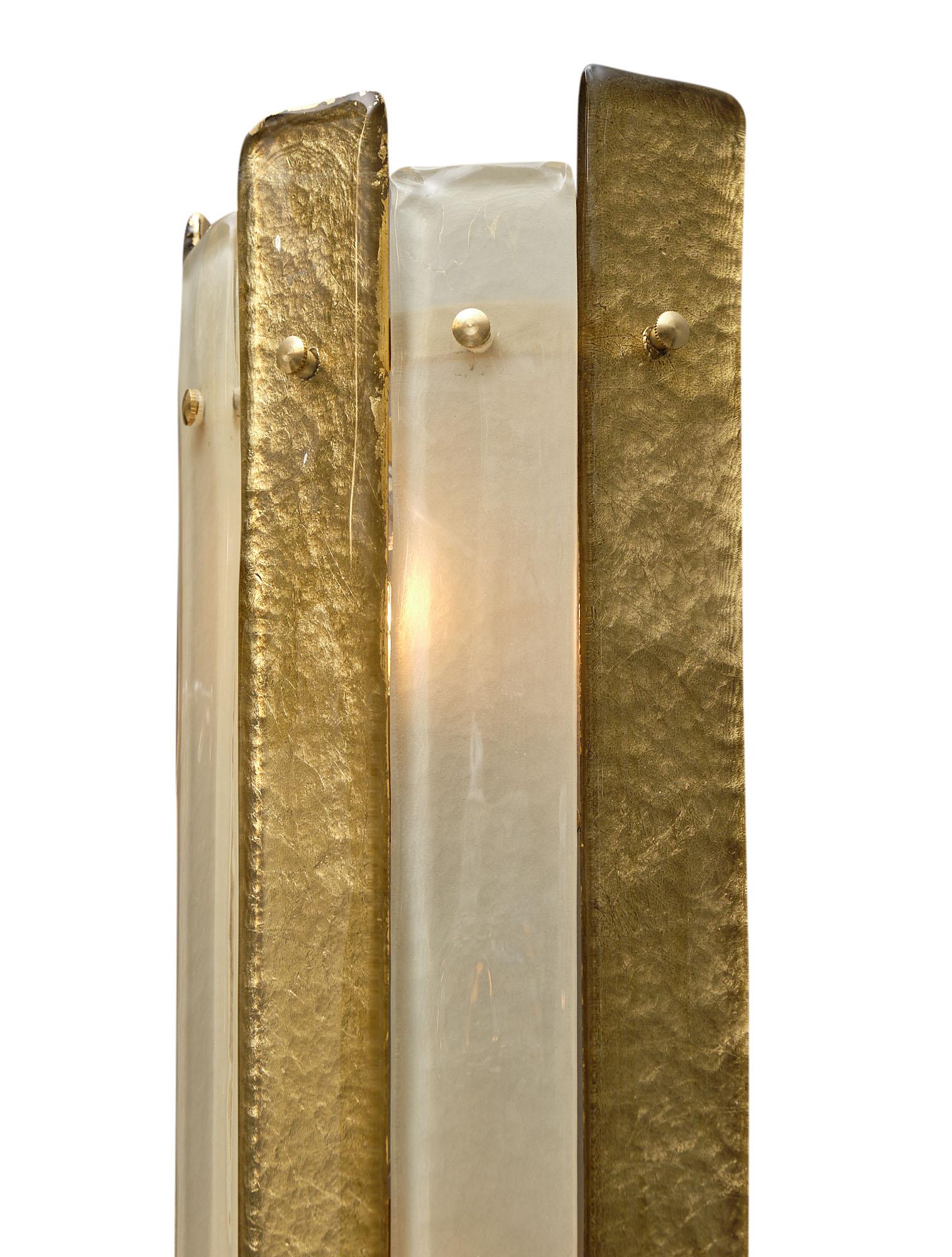 Mid-Century Modern Murano Glass Striped Gold Sconces For Sale