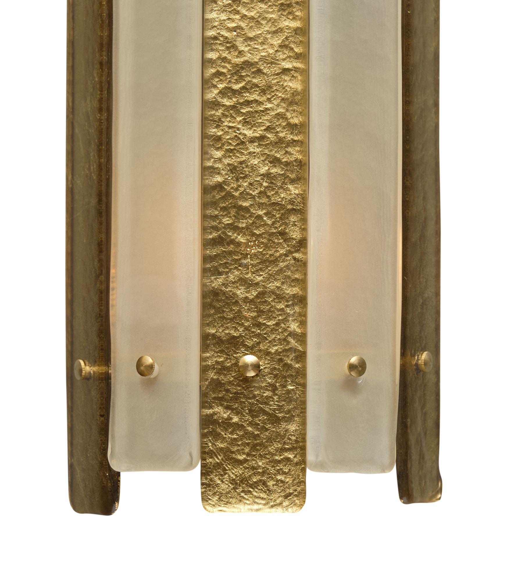 Italian Murano Glass Striped Gold Sconces For Sale