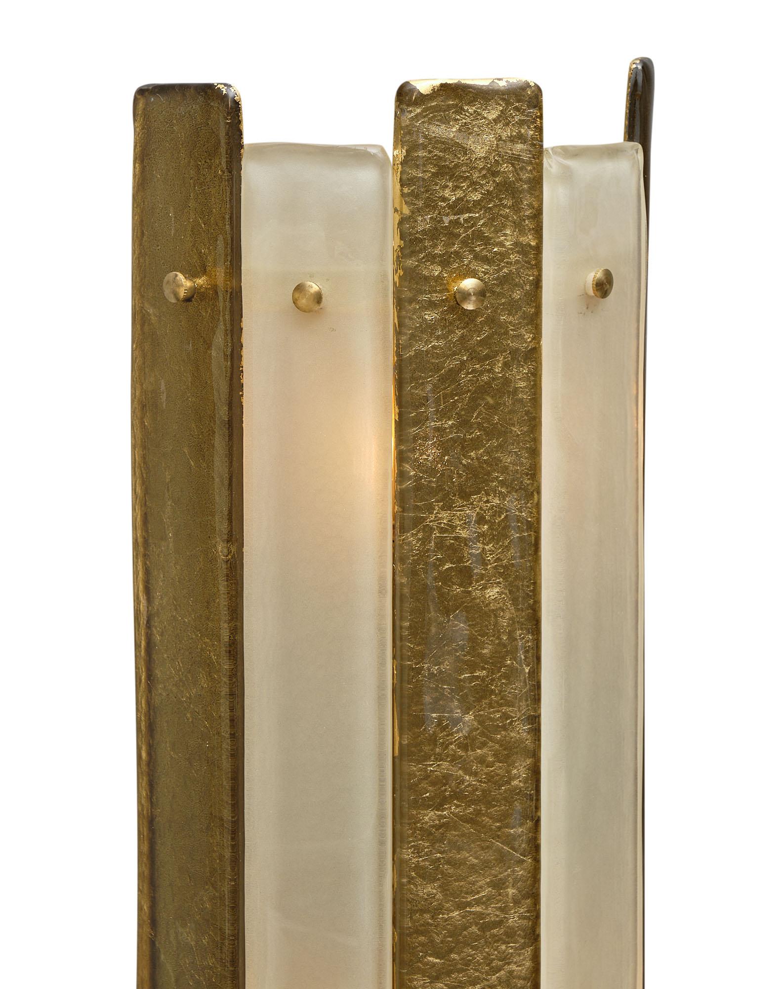 Contemporary Murano Glass Striped Gold Sconces For Sale