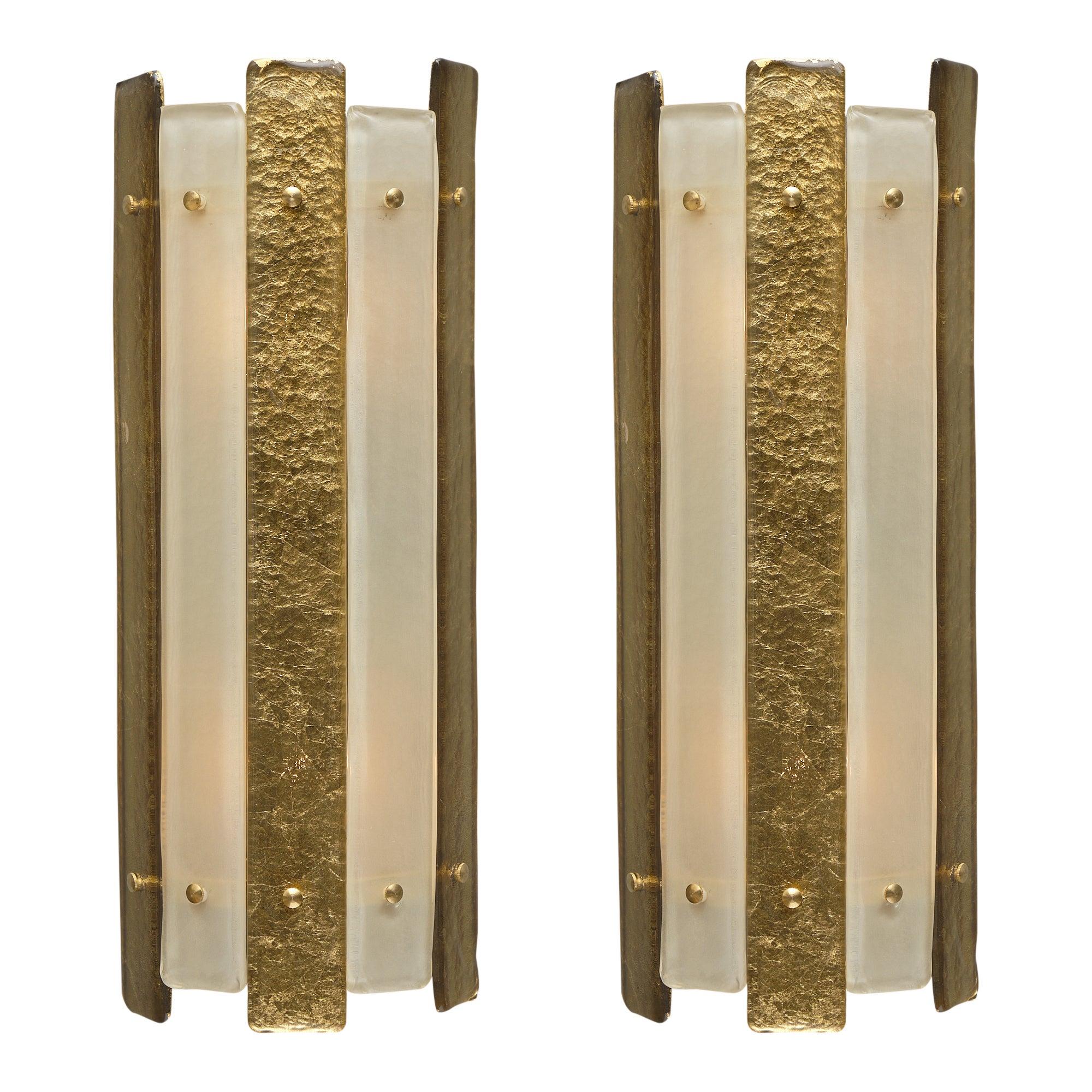 Murano Glass Striped Gold Sconces For Sale