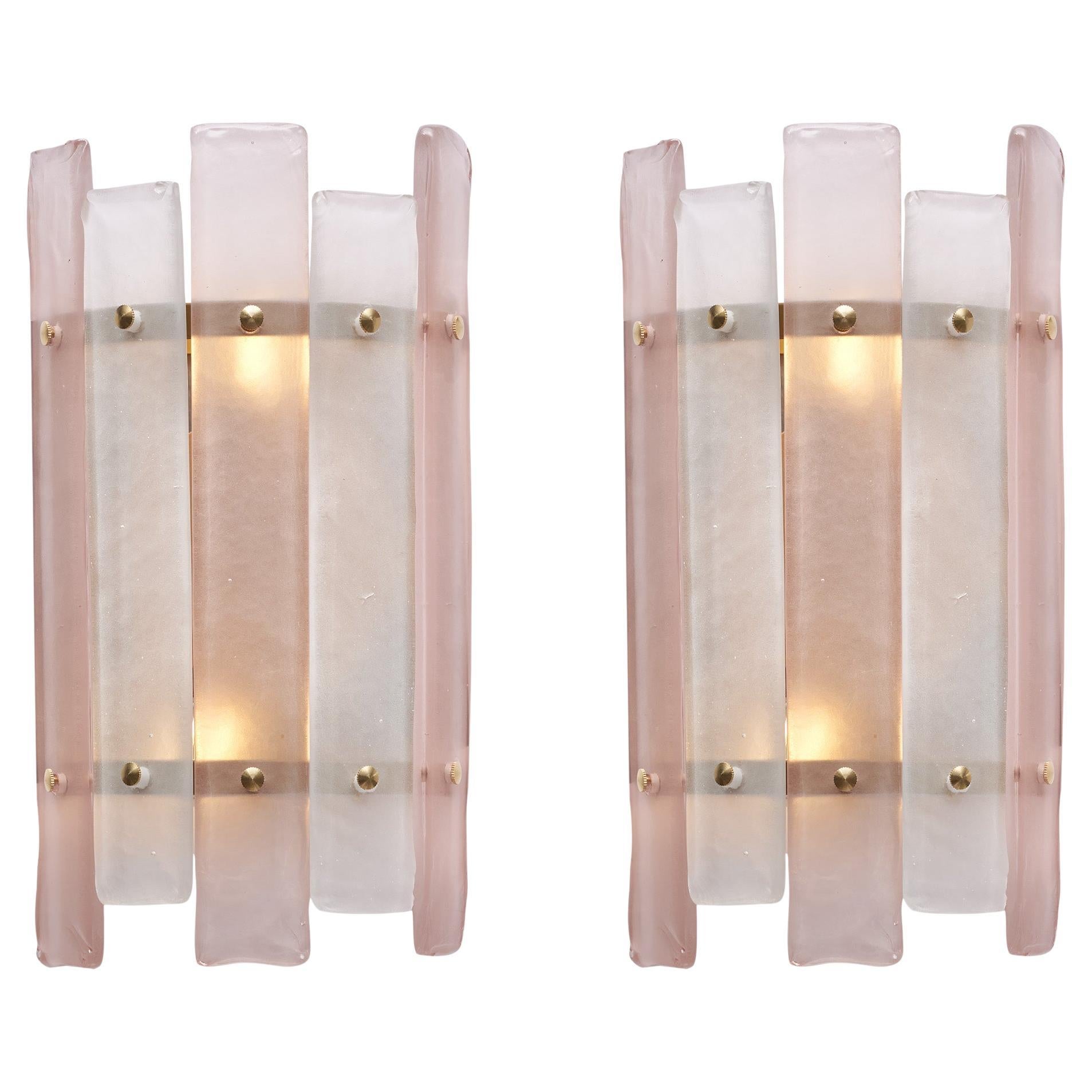 Murano Glass Striped Pink Sconces