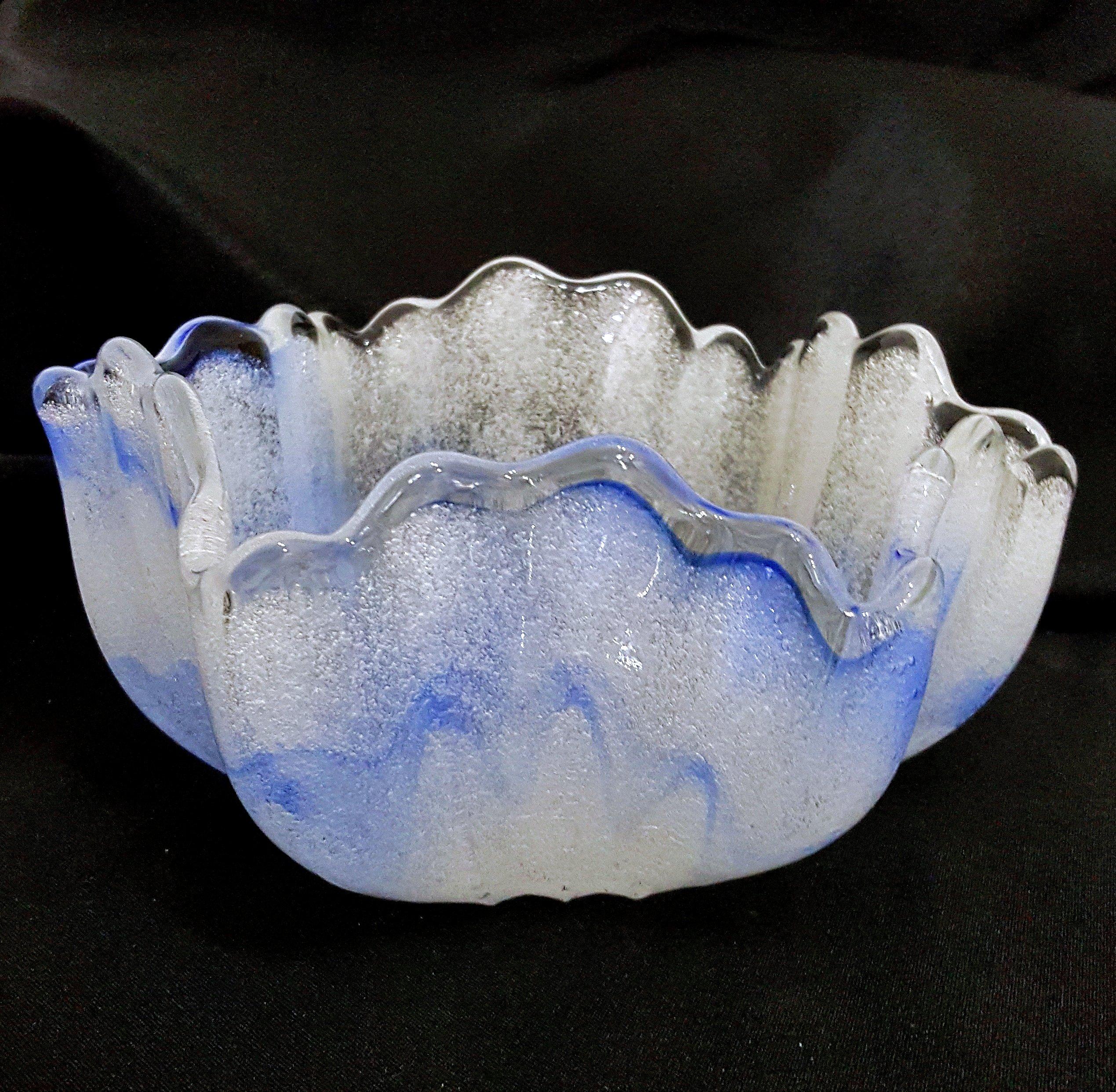 Murano Glass look by Kurata large bowl w/gorgeous bollicine foam-like bubbles  2