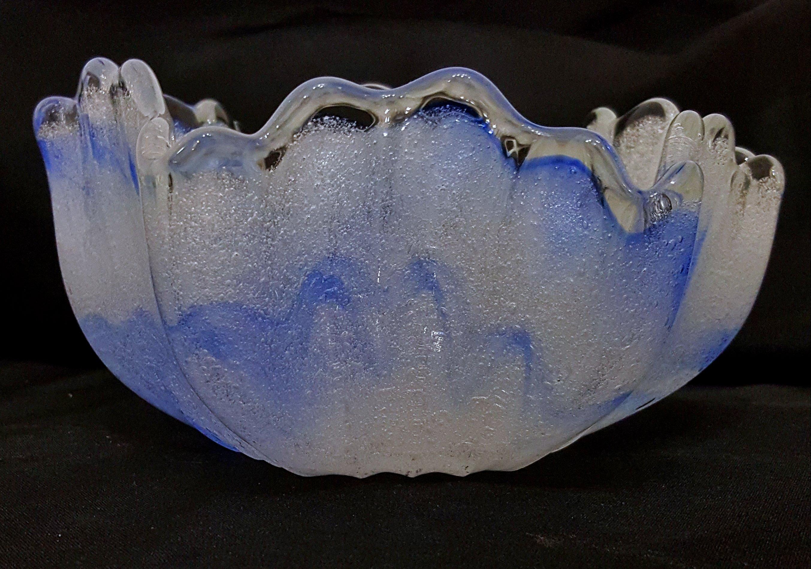Mid-Century Modern Murano Glass look by Kurata large bowl w/gorgeous bollicine foam-like bubbles 
