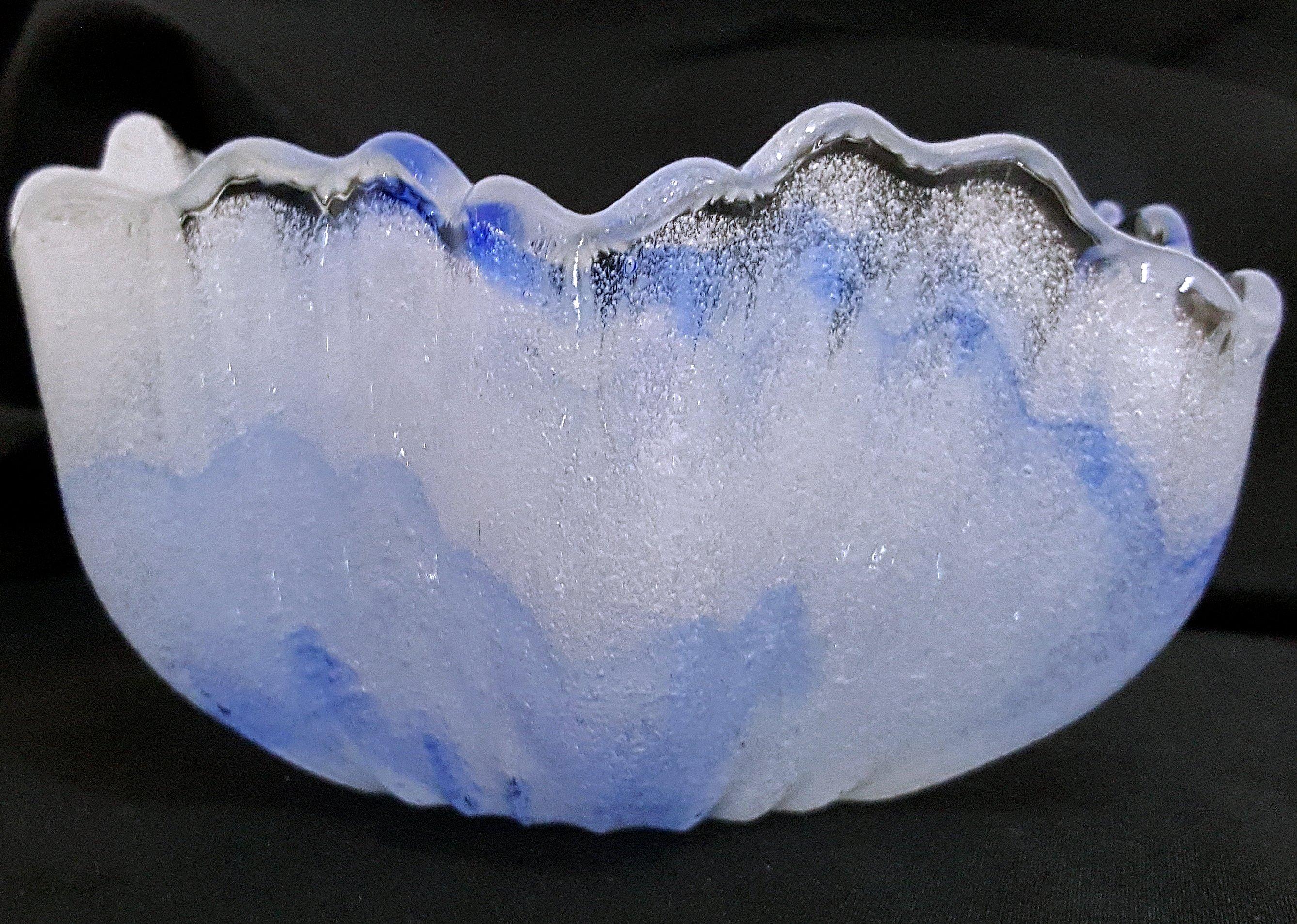 20th Century Murano Glass look by Kurata large bowl w/gorgeous bollicine foam-like bubbles 