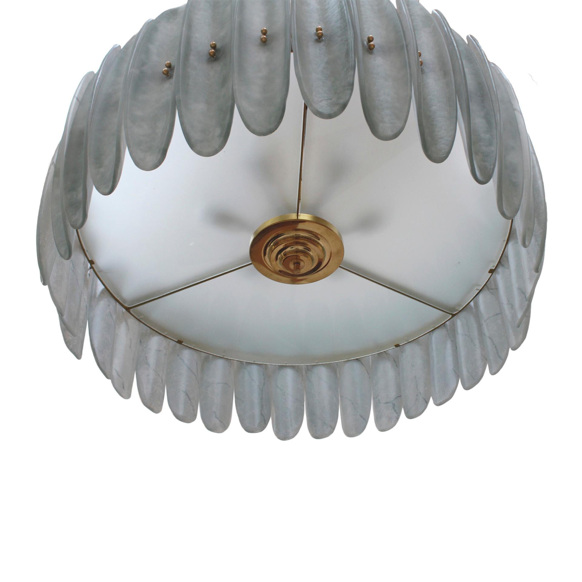 Mid-Century Modern Modern Brass and Murano Glass Ceiling Lamp, Italy For Sale