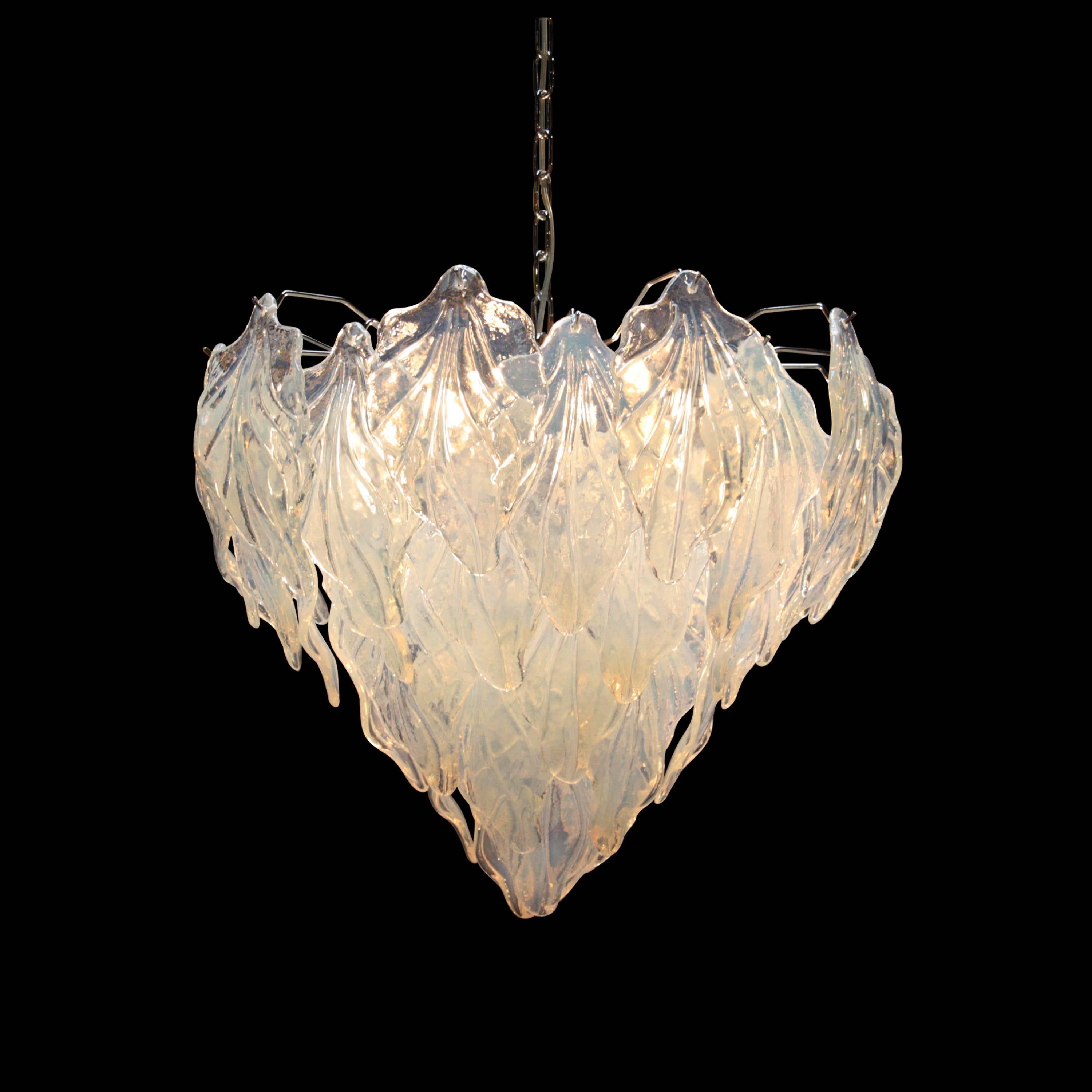 Metal Midcentury Modern Organic White Murano Glass Italian Suspension Lamp, 1960