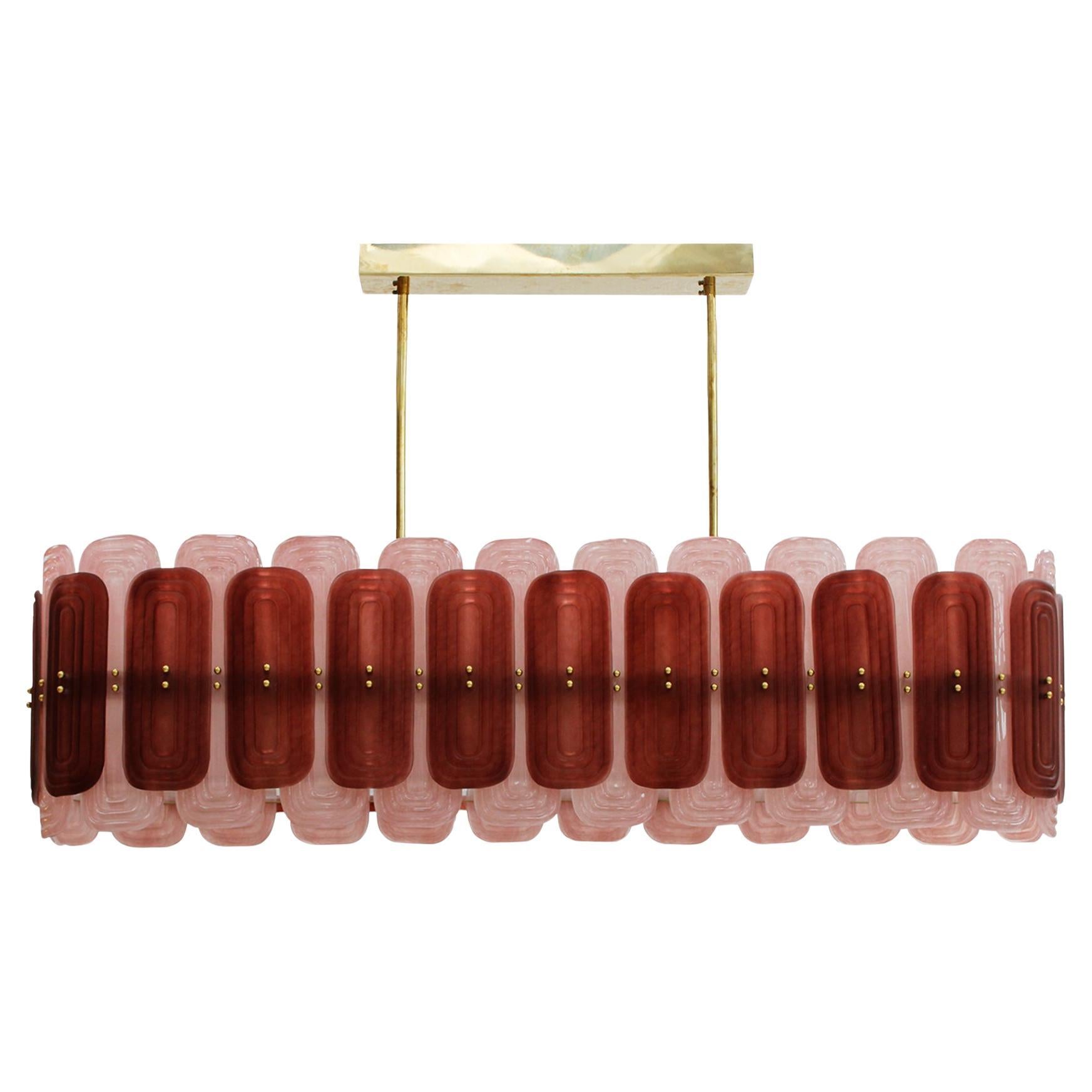 Murano Glass Suspension Lamp with Gold Metal Structure, Italy