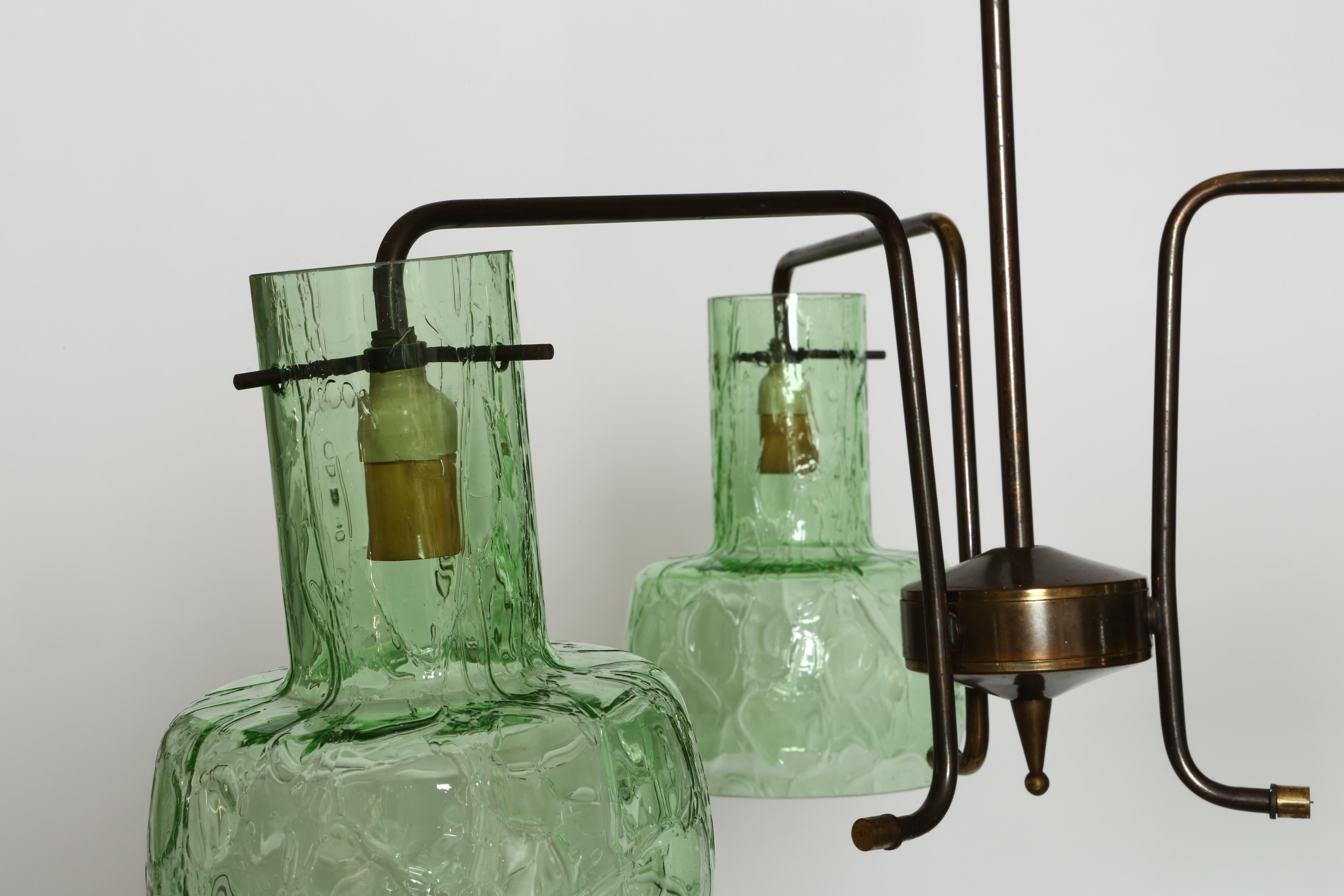 Brass Murano Glass Suspension Light, Italy 1960s For Sale