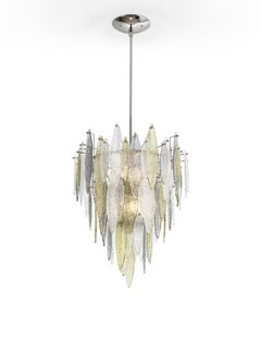 Murano Glass Pendant Lamp, Steel Frame, Ice Rain Collection, Italy