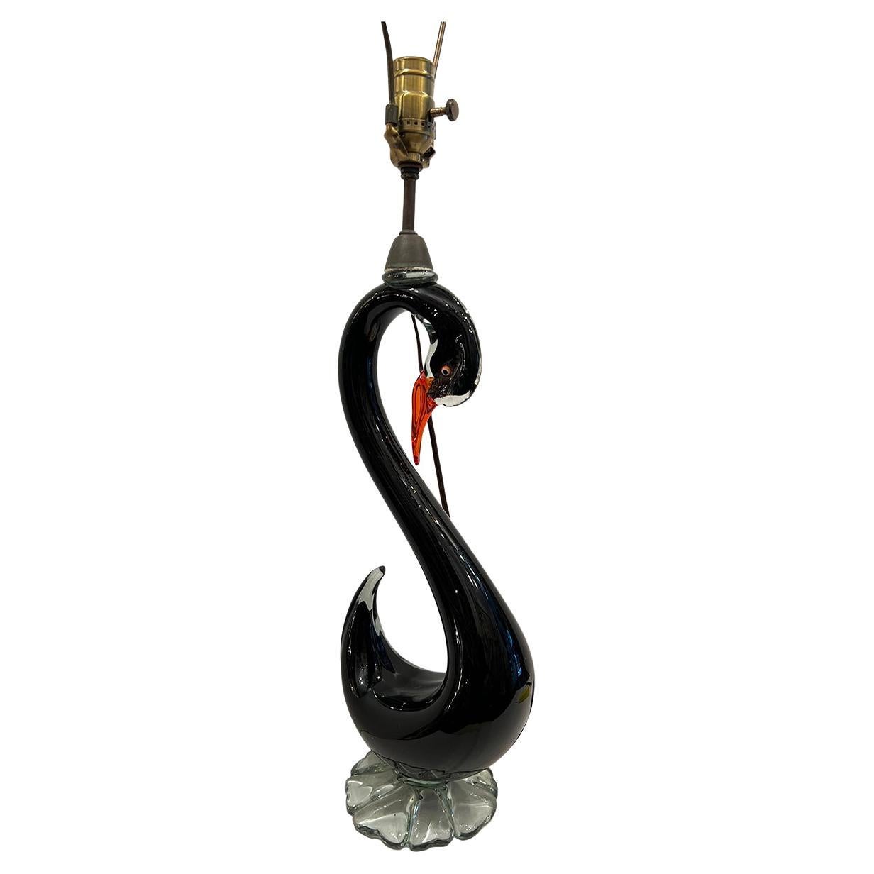 Murano Glass Swan Lamp For Sale