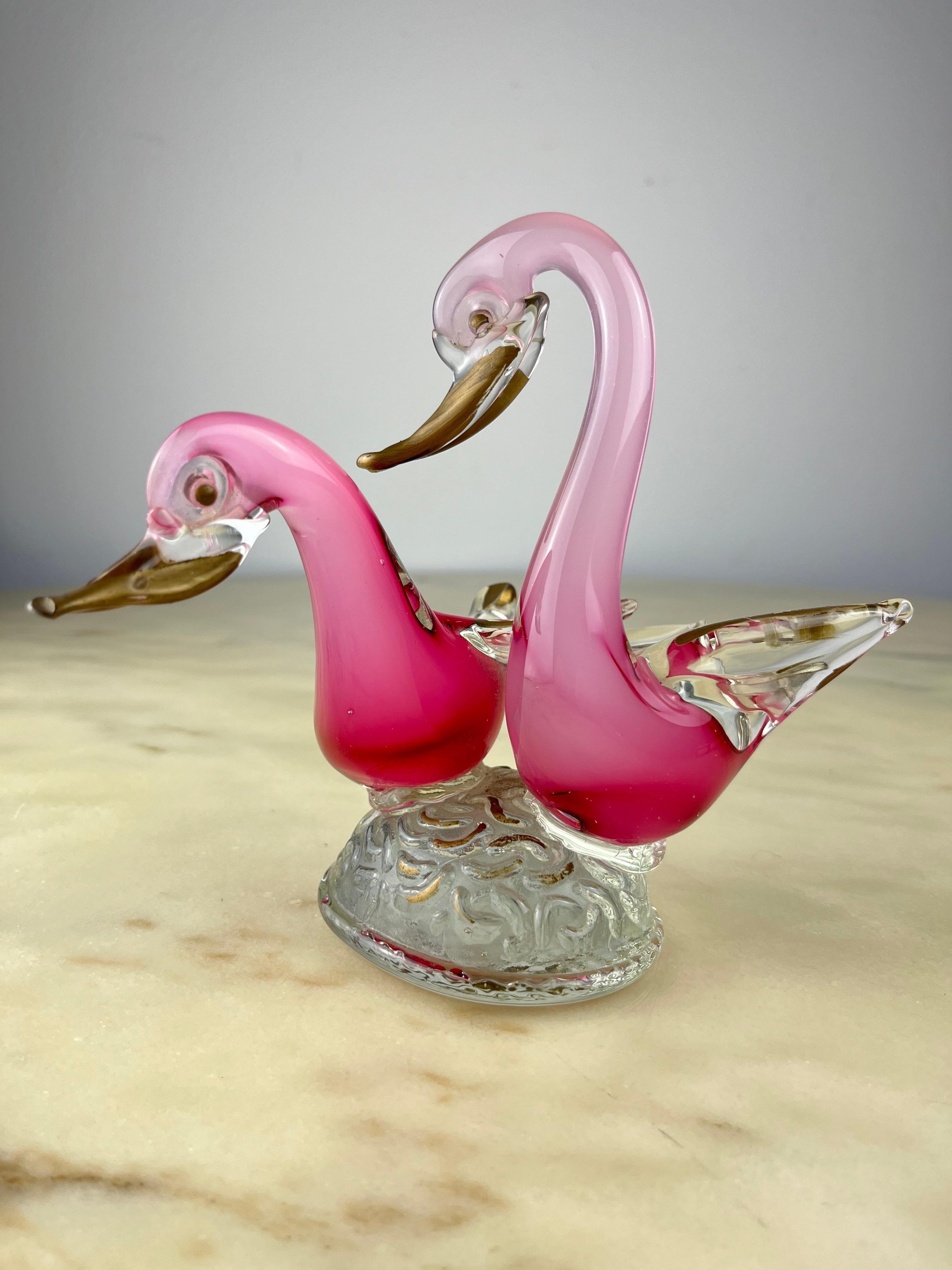 Murano glass swans, Italy, 1960s.
Family items, bought by my great-grandparents during a pleasure trip. Intact. Note the large dimensions. Typical workmanship of those years, note the air bubbles inside, a piece of great artistic value.