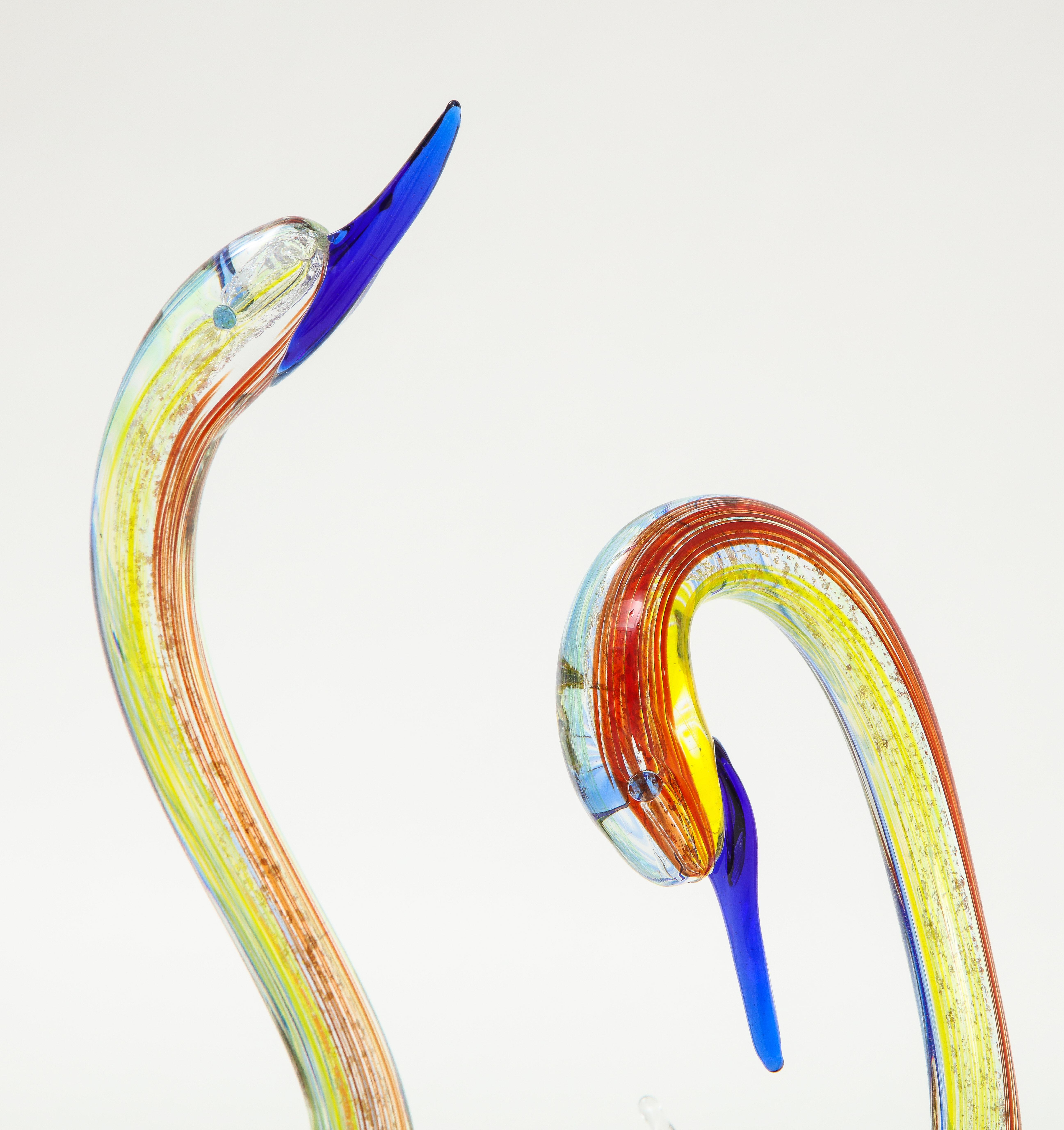 Mid-Century Modern Murano Glass Swans Sculptures