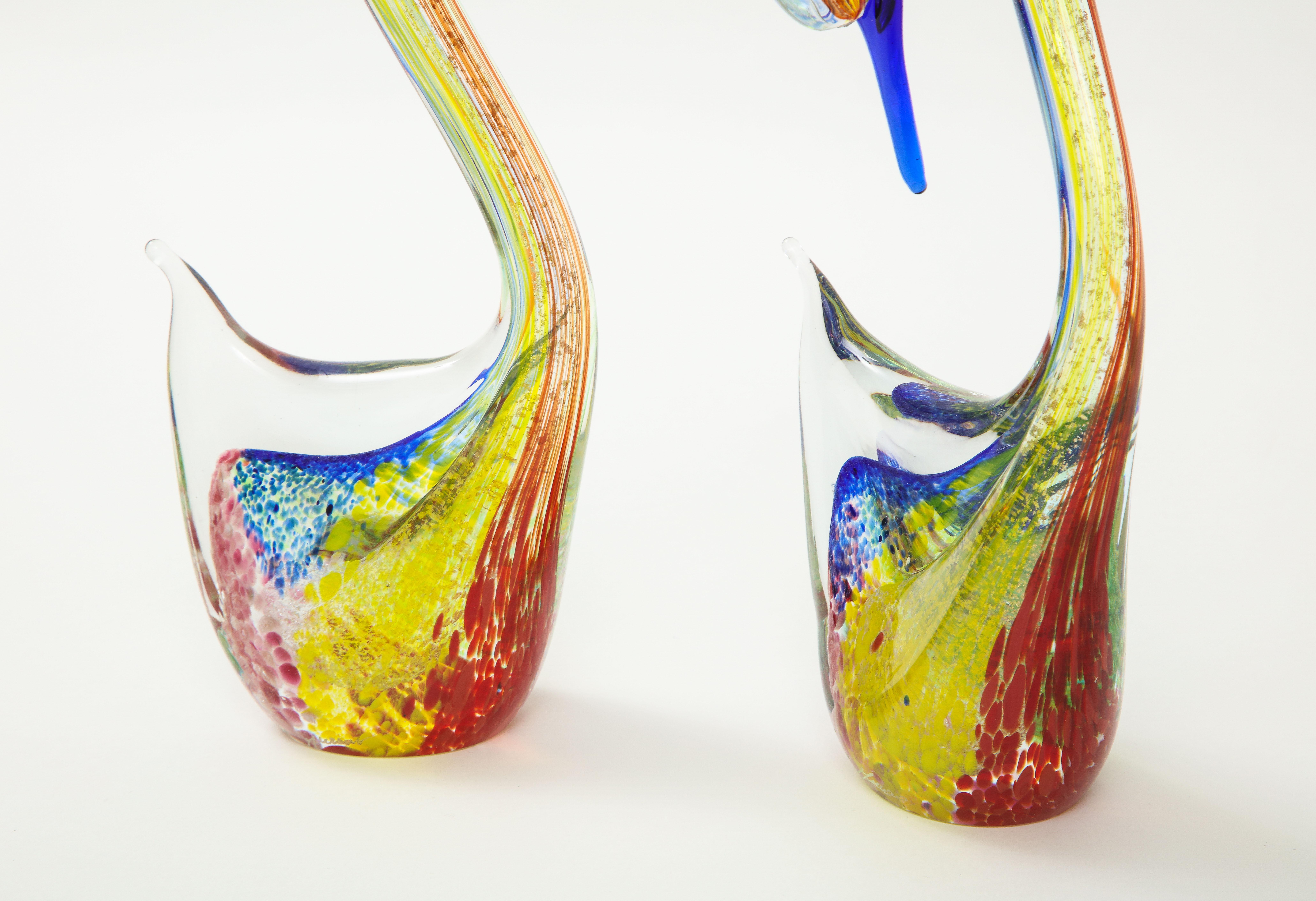 Italian Murano Glass Swans Sculptures