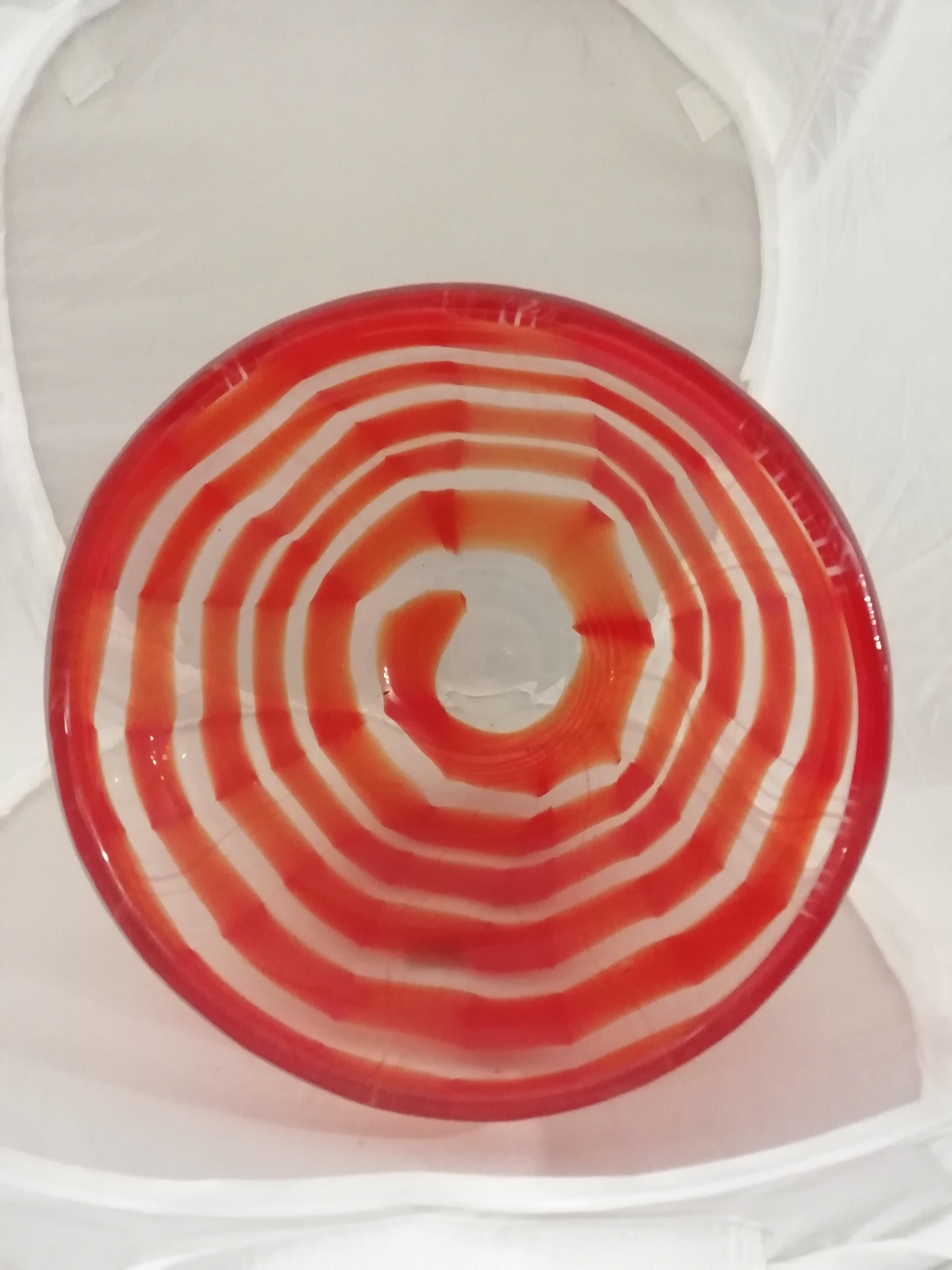 Italian Murano Glass Swirl Red Striped Vase