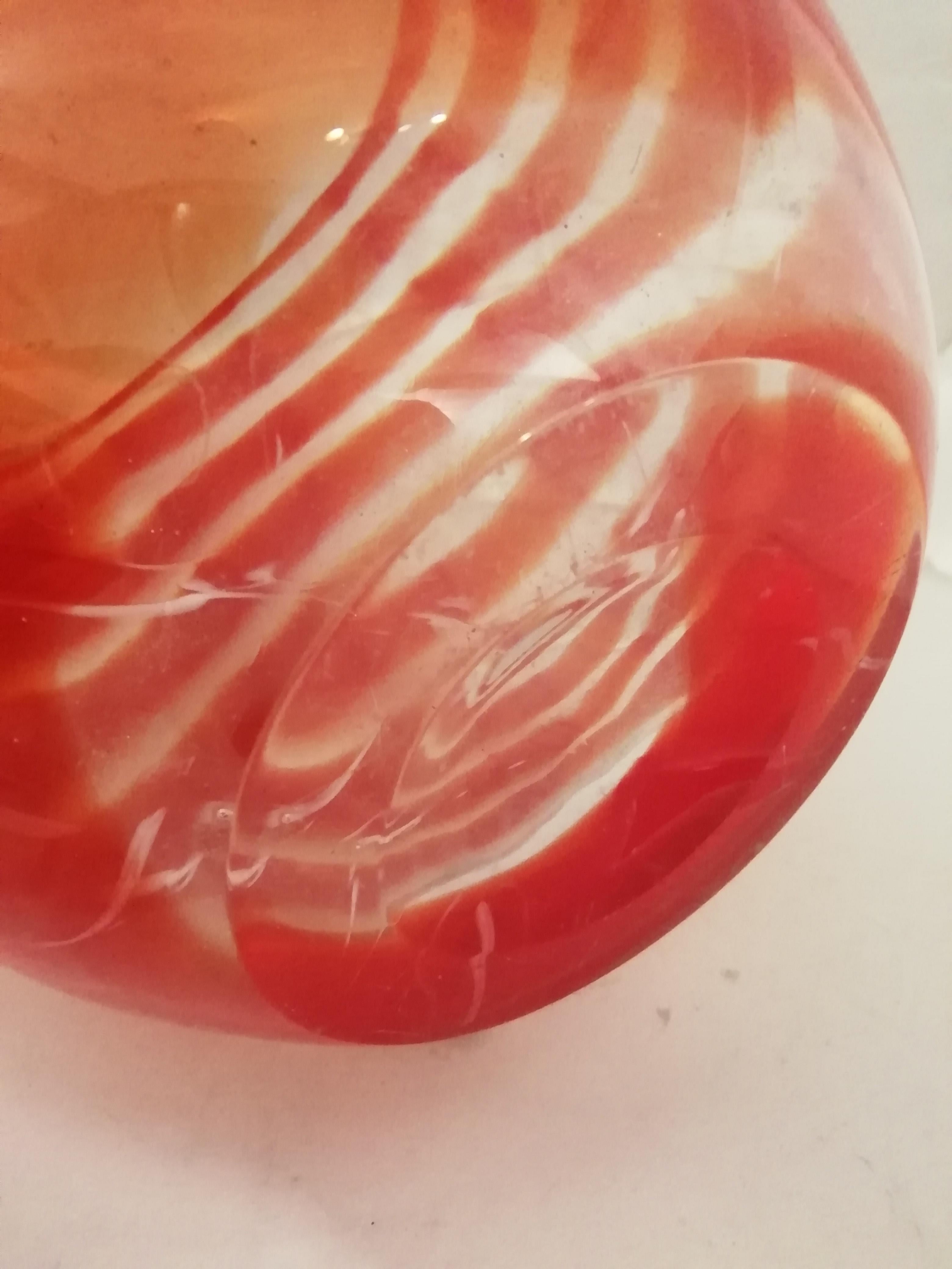 Mid-20th Century Murano Glass Swirl Red Striped Vase