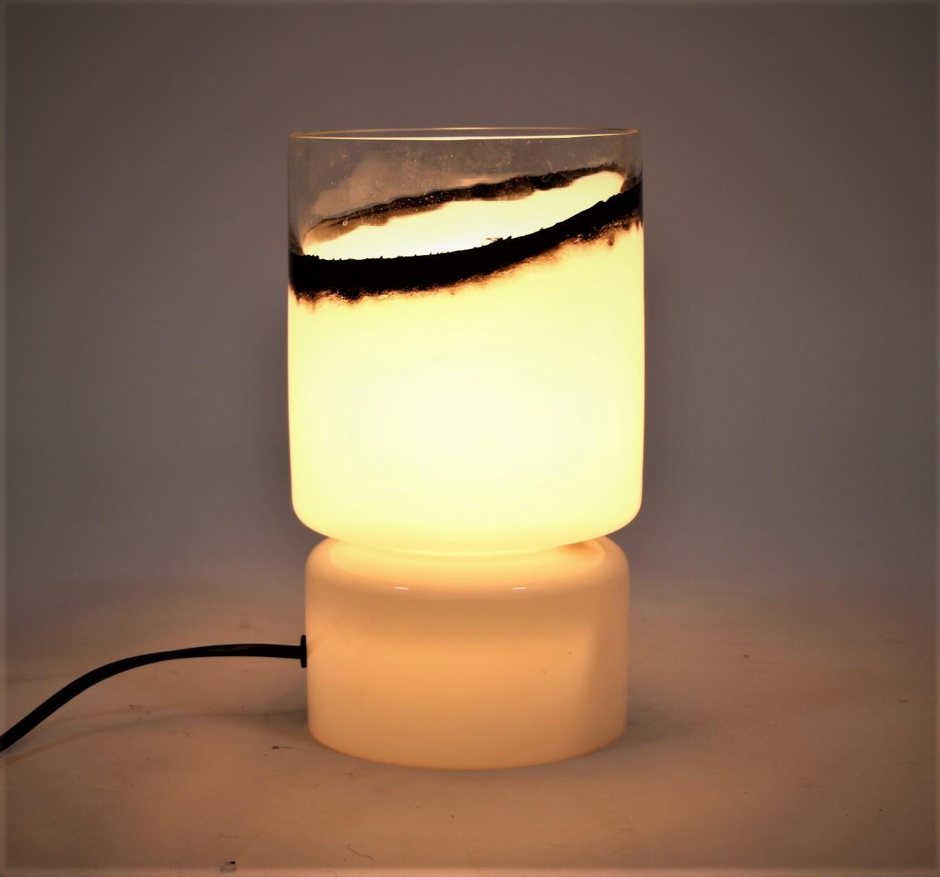 Mid-20th Century Murano Glass Table Lamp 1960's White Black