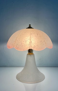 Murano Glass Table Lamp 1980s Marble Effect Pink White