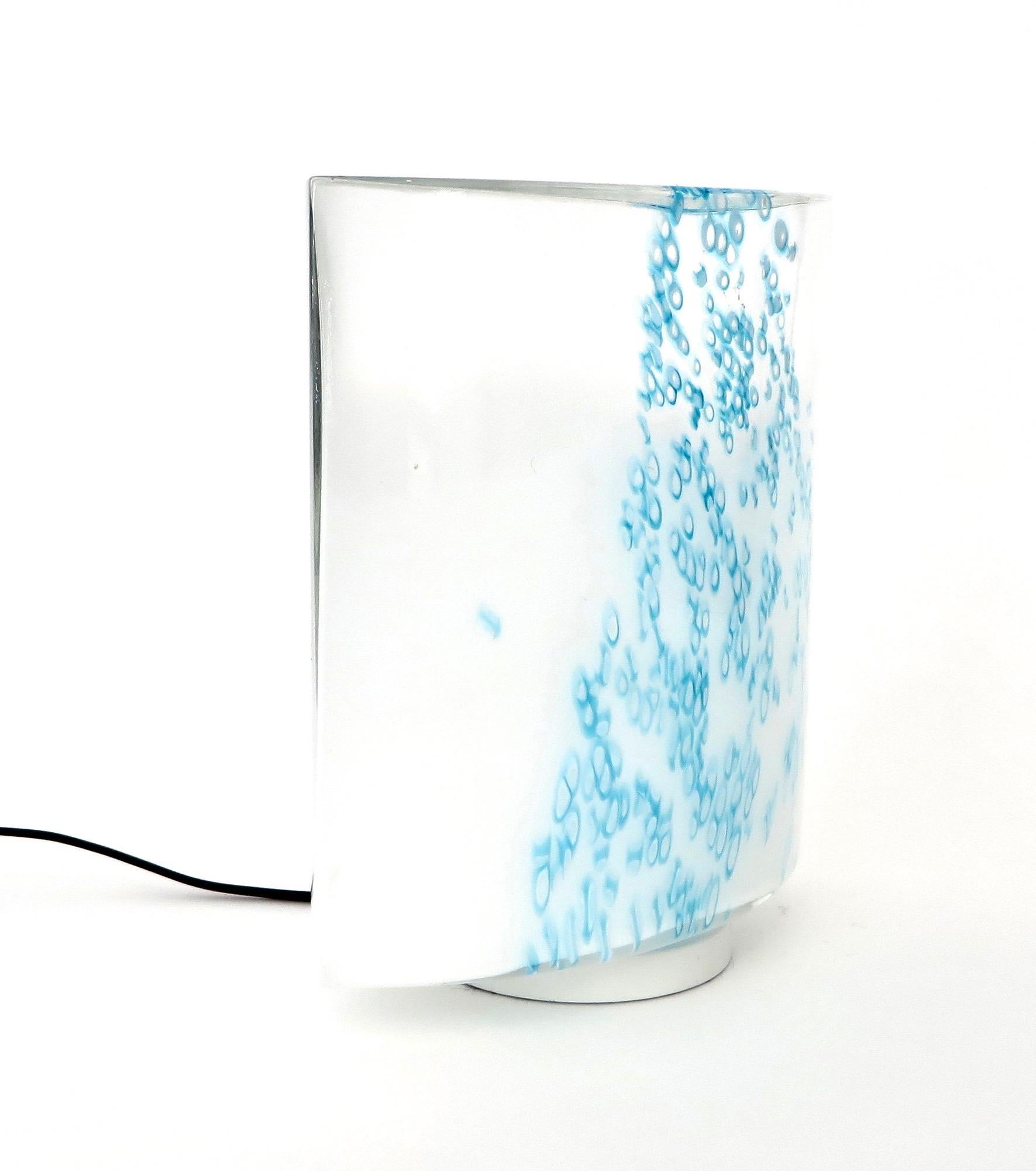 Murano Glass Table Lamp by Leucos Opaque Glass Turquoise Blue Decoration In Good Condition For Sale In Chicago, IL