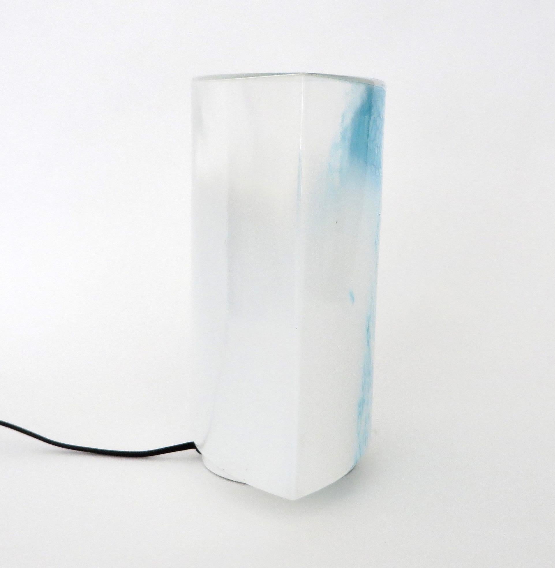 Late 20th Century Murano Glass Table Lamp by Leucos Opaque Glass Turquoise Blue Decoration For Sale