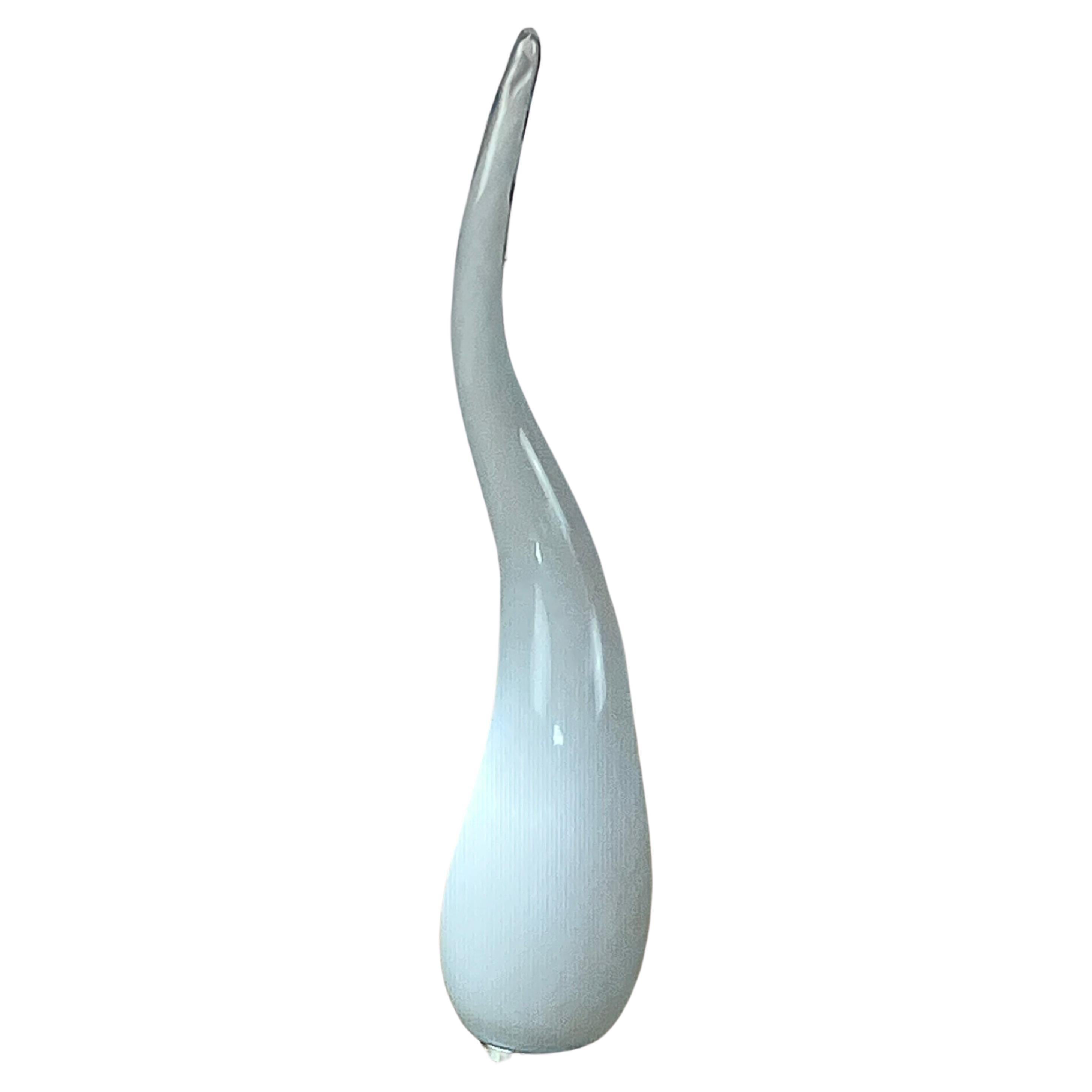 Murano glass table lamp, Italy, 1990s
It is a lucky horn in milky glass. Crystal base. Integral and working.