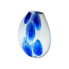 Murano glass table lamp original with certificate white and blue flower color