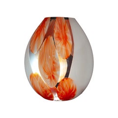 Murano Glass Table Lamp Original with Certificate White and Orange Flower Color