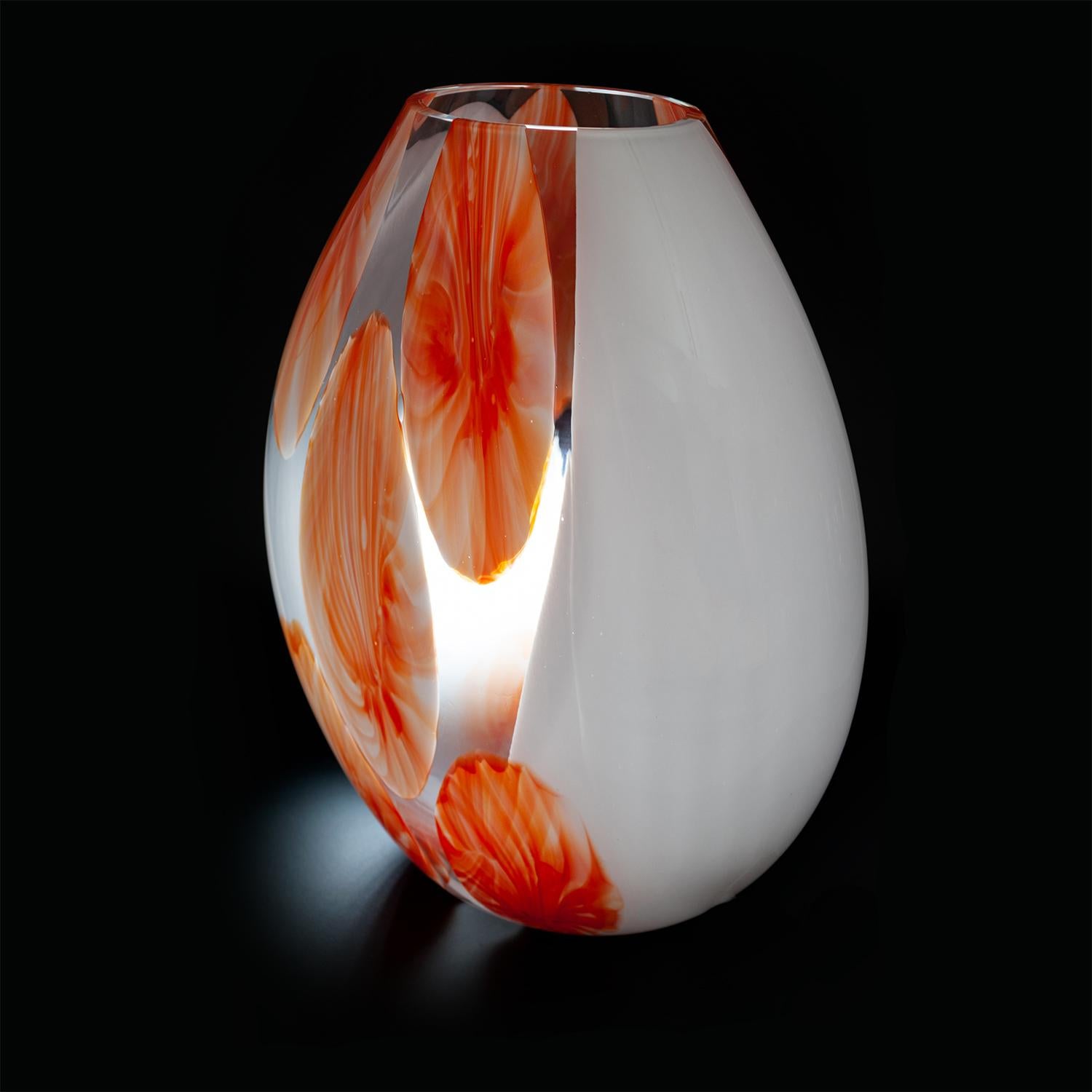 Modern Murano Glass Table Lamp Original with Certificate White and Orange Flower Color For Sale