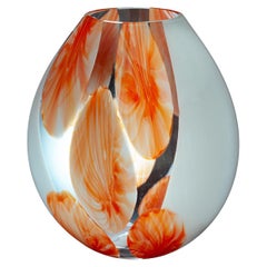 Murano glass table lamp original with certificate white and orange flower color 