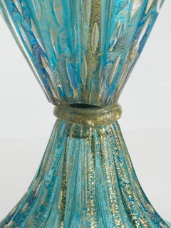 Murano Glass Table Lamp, Turquoise Gold Cordonato d’Oro, Barovier & Toso, 1960s