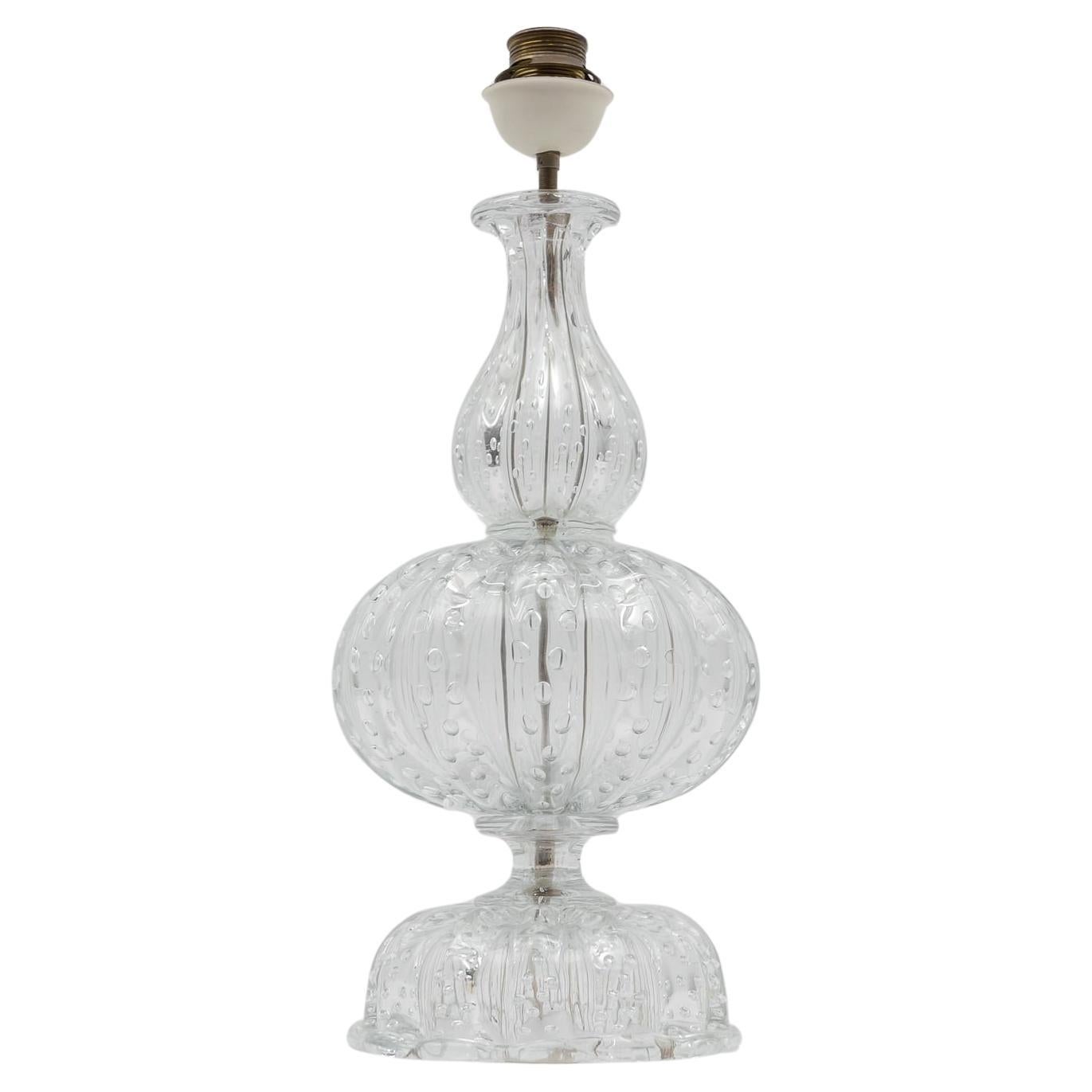 Murano glass table lamp with air bubbles, clear glass, 1960s Italy