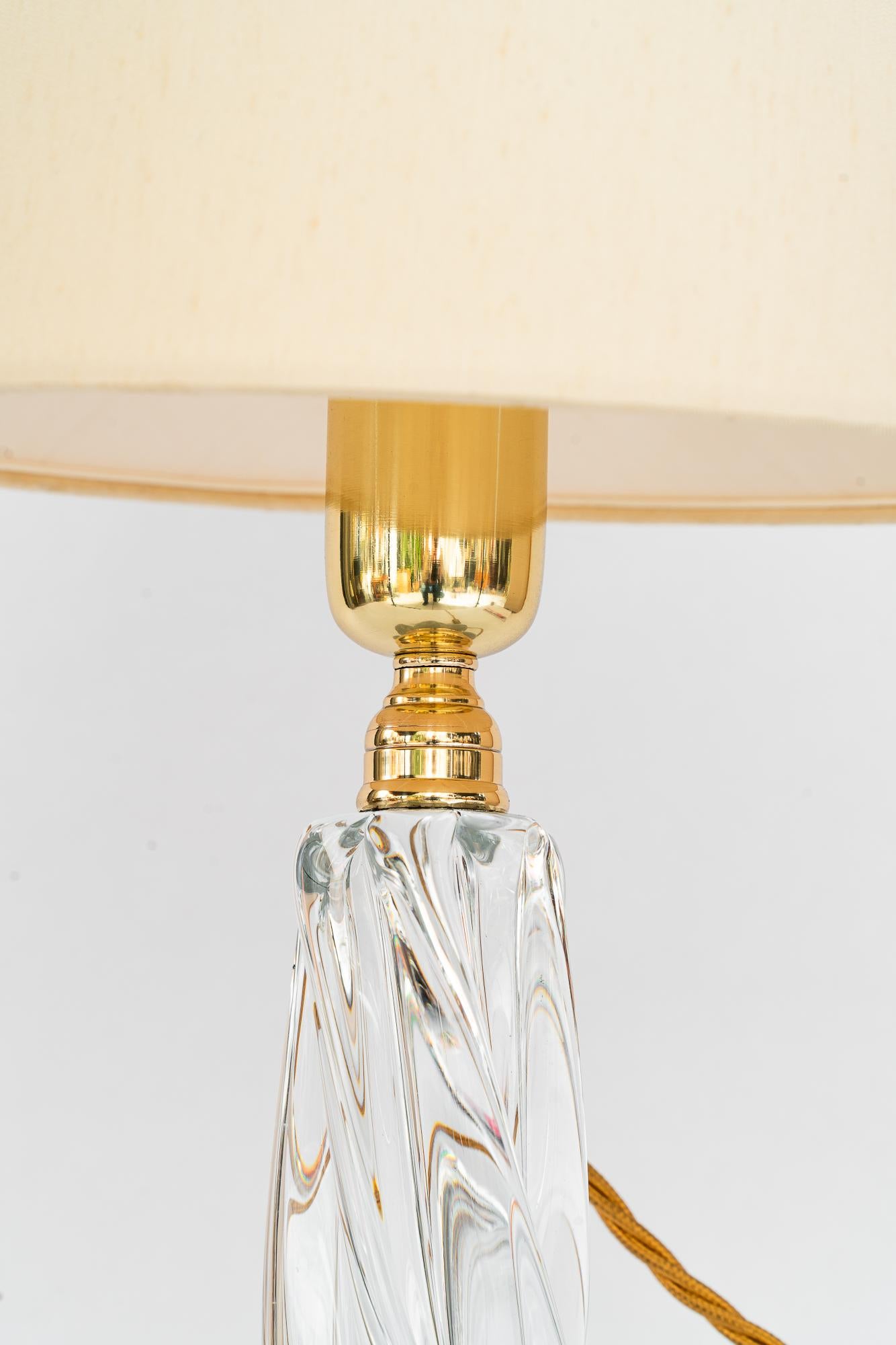 Mid-Century Modern Lampe de table en verre de Murano avec abat-jour en tissu vienne vers 1950 en vente