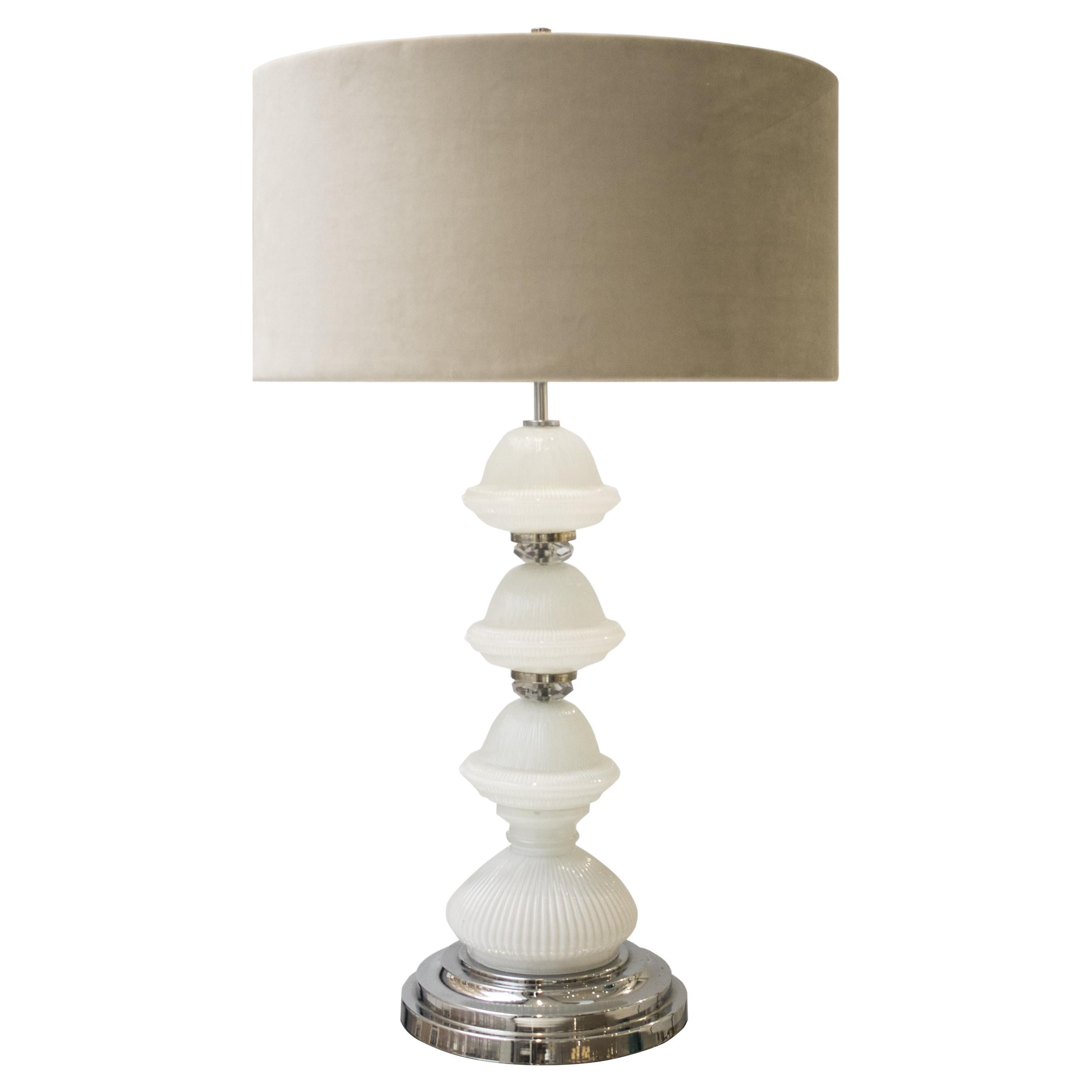 Murano Glass Table Lamp with Grey Velvet Shade, Italy, 1950