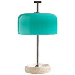 Murano Glas Tischlampe mit Travertin Basis attr. Vistosi, Italien, um 1960, Italien