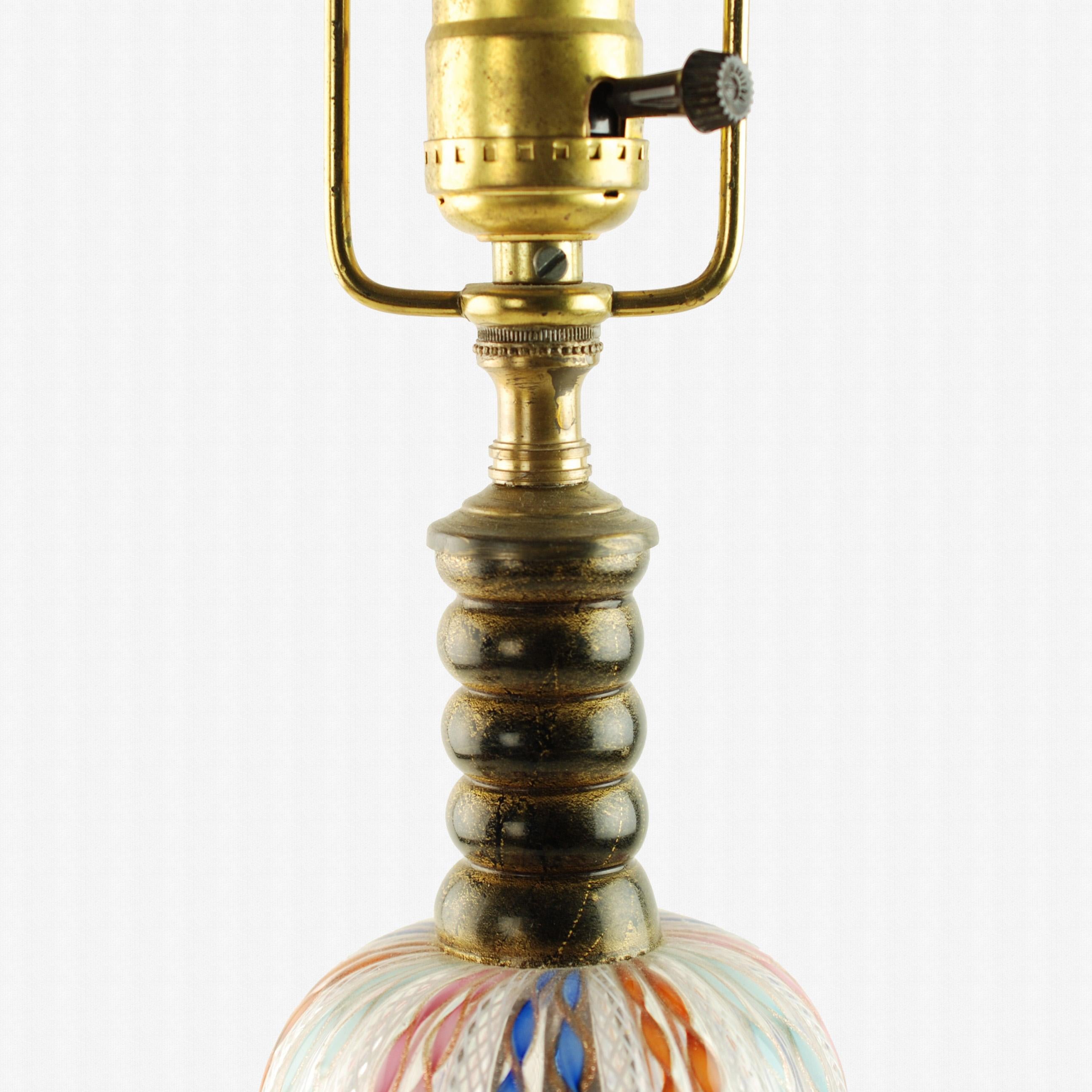 Murano Glass Table Lamp with Zanfirico and Polychrome Twisted Filigree Detail For Sale 3