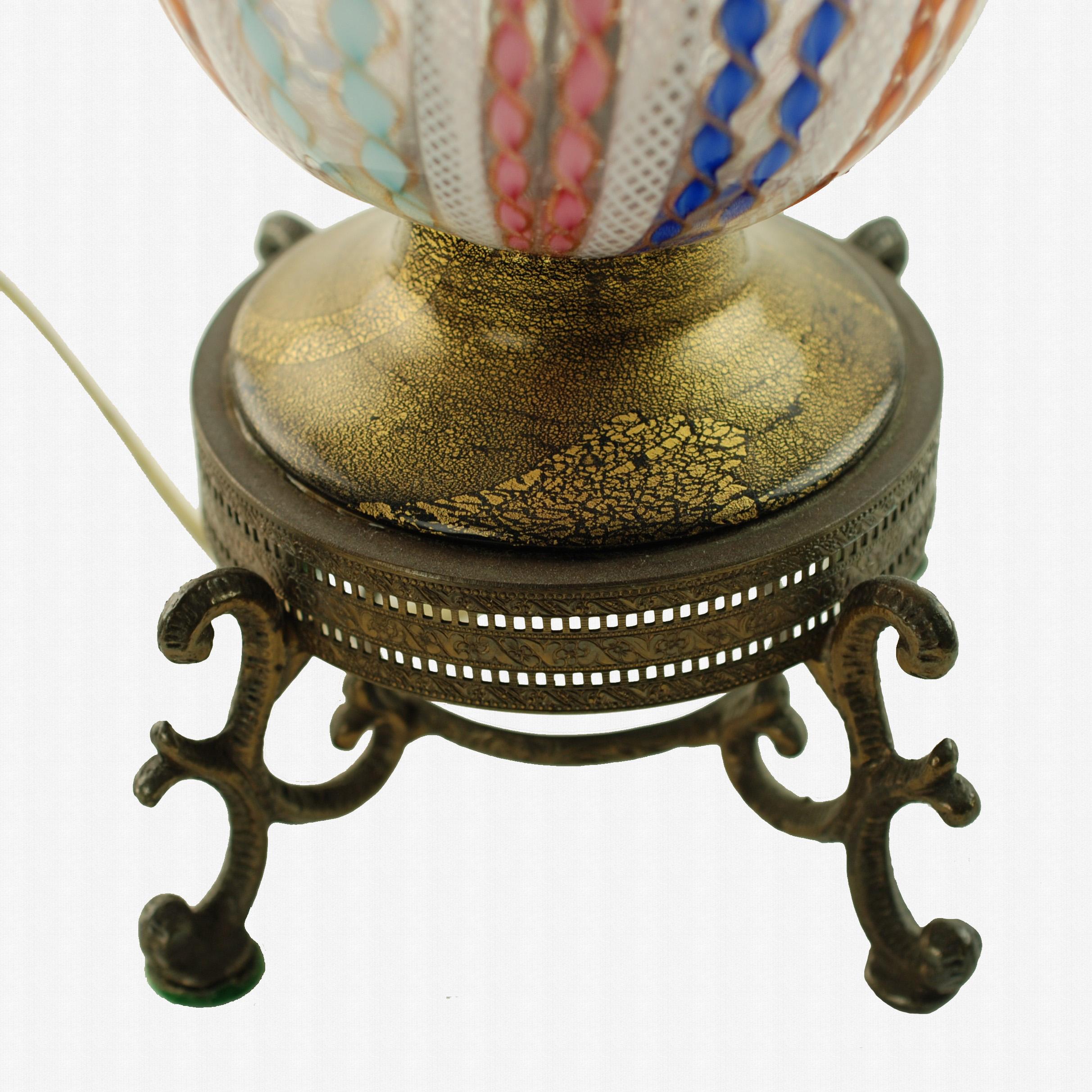 Murano Glass Table Lamp with Zanfirico and Polychrome Twisted Filigree Detail For Sale 4