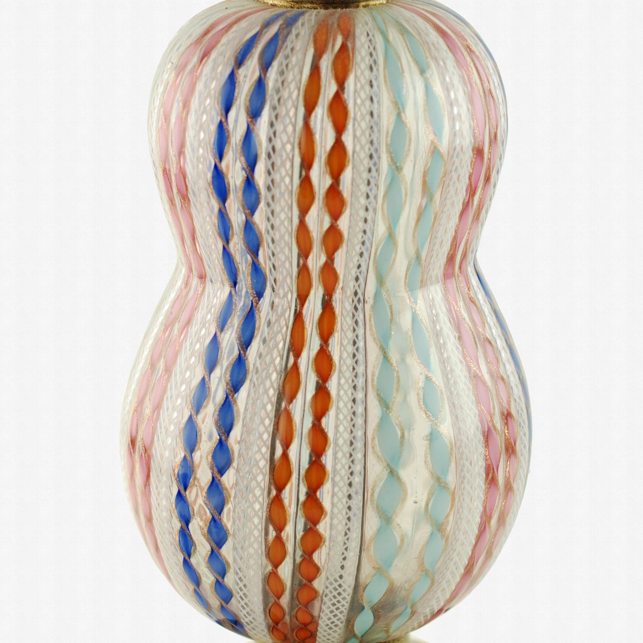 Blown Glass Murano Glass Table Lamp with Zanfirico and Polychrome Twisted Filigree Detail For Sale