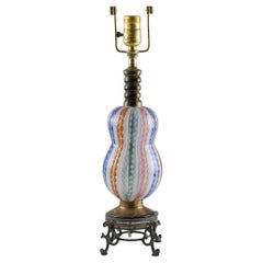 Muranoglas-Tischlampe mit gedrehten filigranen Details, Zanfirico und polychromen Verzierungen