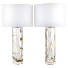 Murano Glass Table Lamps, Amber Swirls, Mid-Century Modern Style, Italy