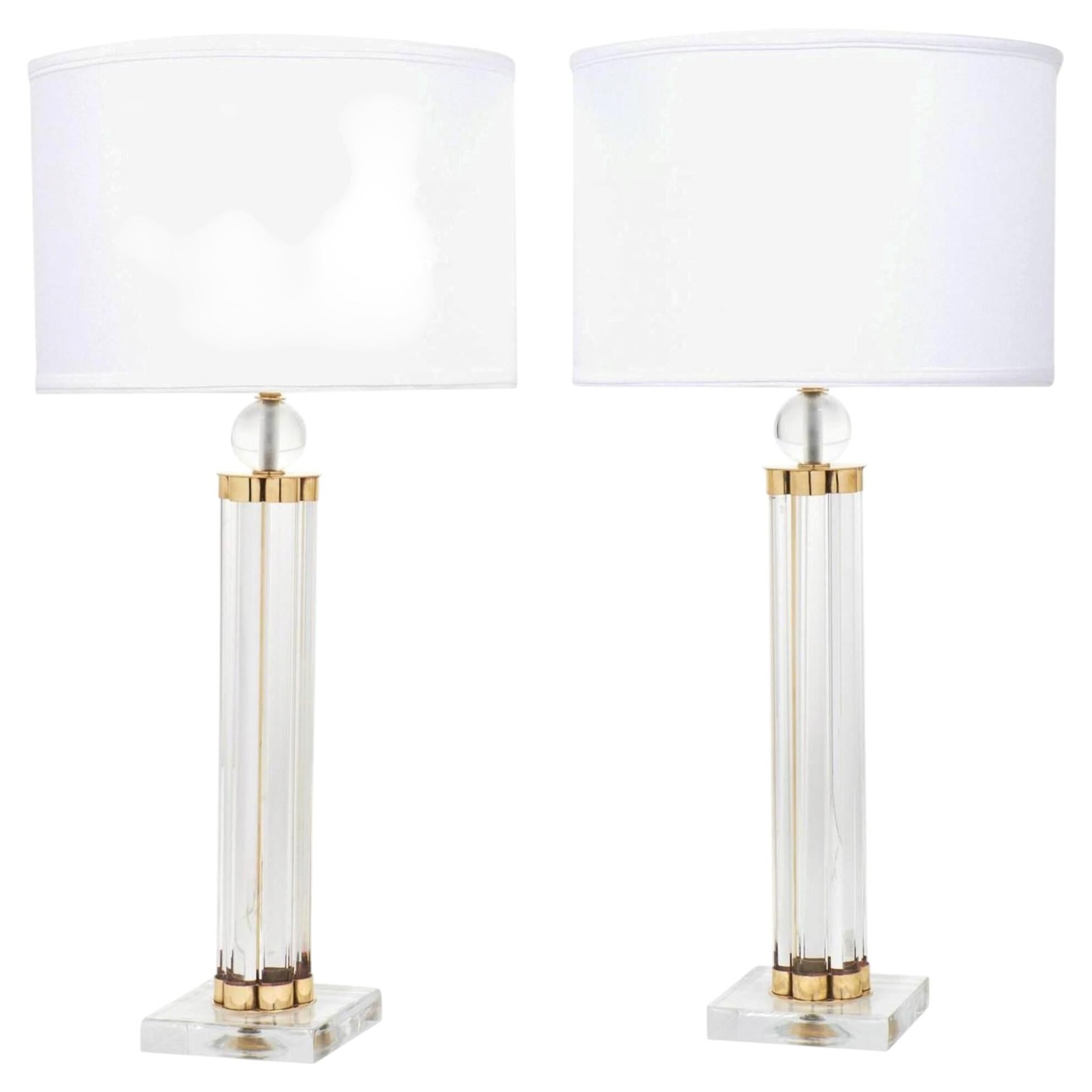 Murano Glass Table Lamps, Brass Accents, Mid-Century Modern Style, Italy