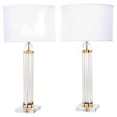 Murano Glass Table Lamps, Brass Accents, Mid-Century Modern Style, Italy