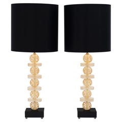 Murano Glass Table Lamps by Alberto Donà, Gold Leaf, Black Base, Italy