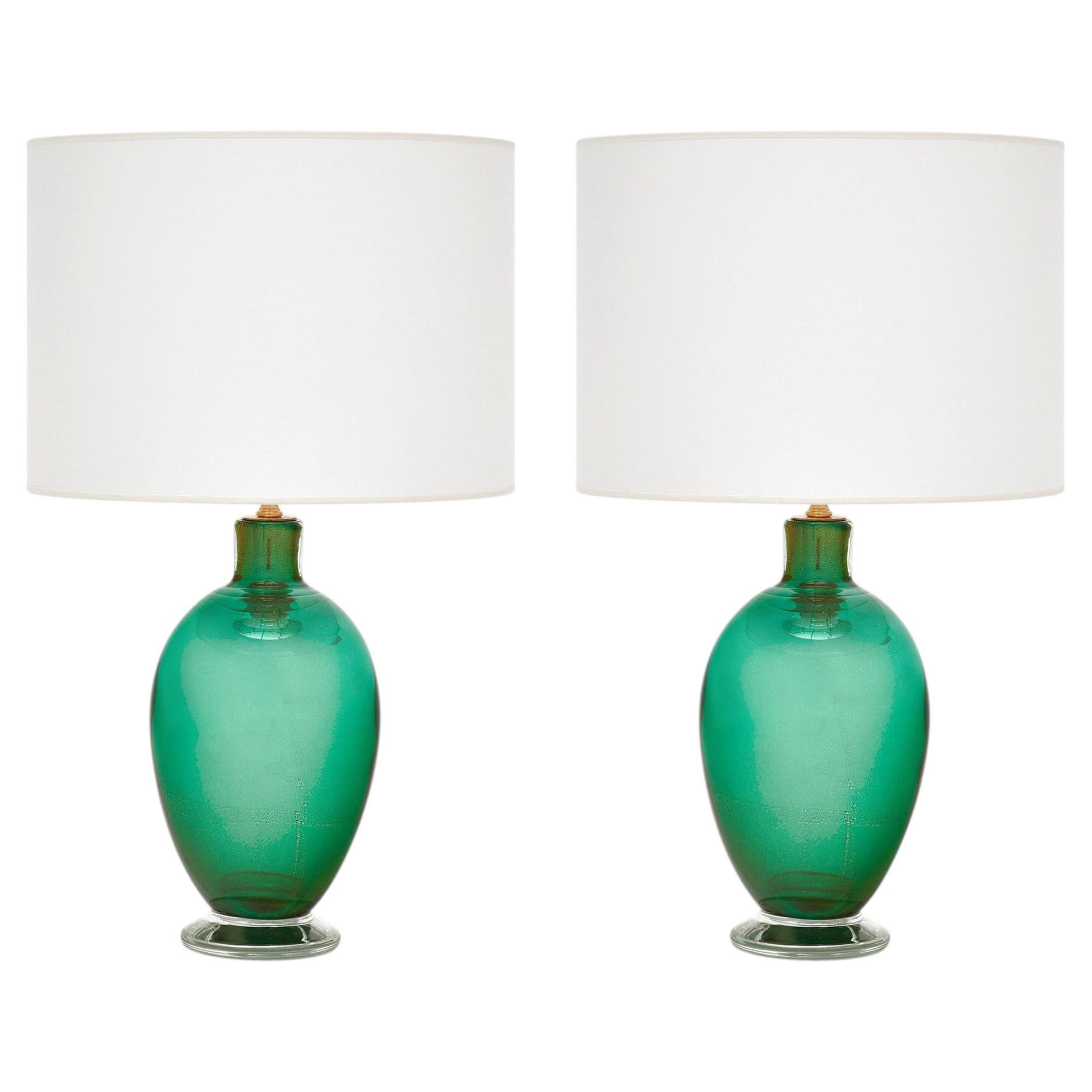 Murano Glass Table Lamps by Alberto Donà, Green & Avventurina Design