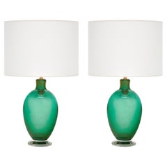 Murano Glass Table Lamps by Alberto Donà, Green & Avventurina Design